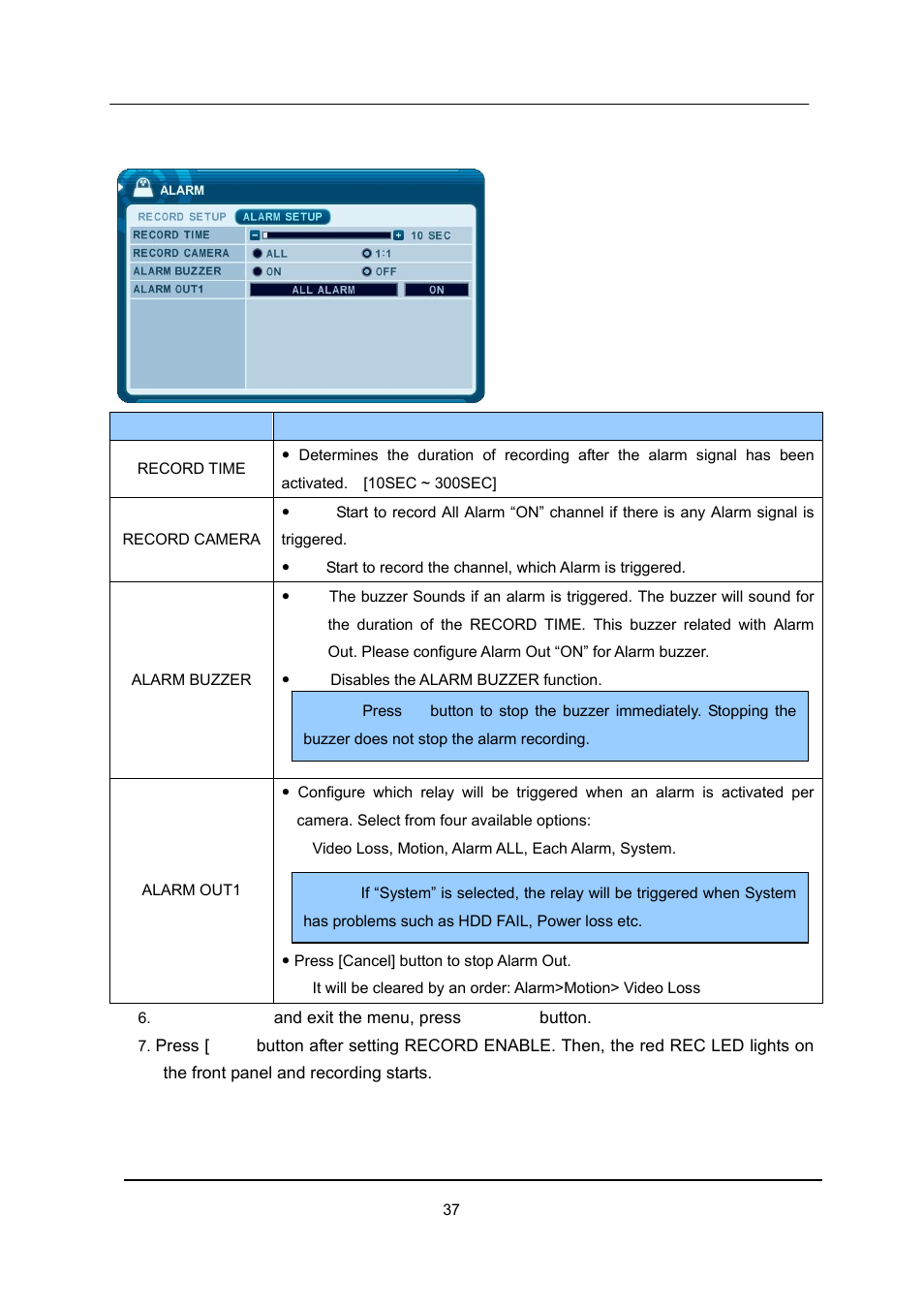 Alarm setup | CCTV Camera Pros iDVR-E Series Video Surveillance Recorders Product Manual User Manual | Page 38 / 104