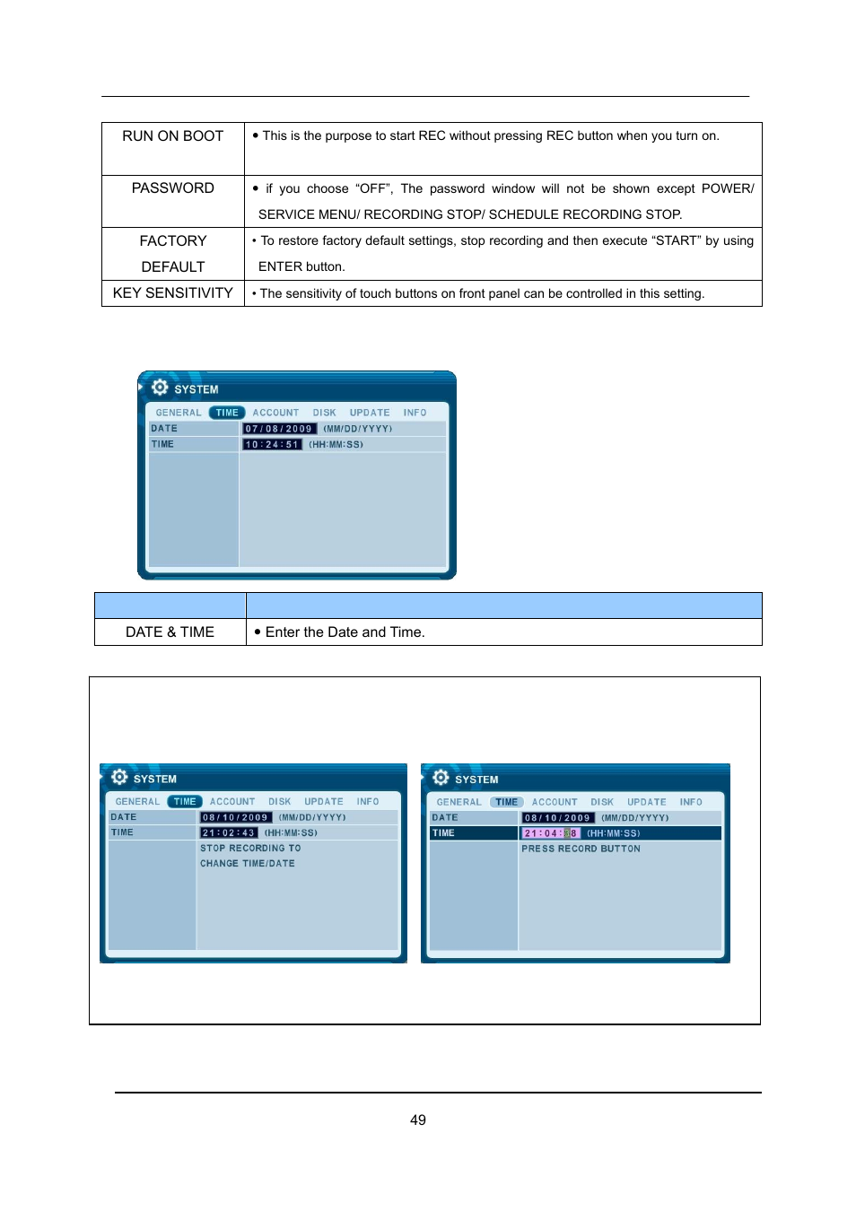 Time | CCTV Camera Pros iDVR-E Series Video Surveillance Recorders Product Manual User Manual | Page 50 / 104