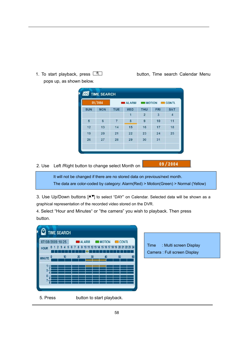 Vii.search/ playback, Time search | CCTV Camera Pros iDVR-E Series Video Surveillance Recorders Product Manual User Manual | Page 59 / 104