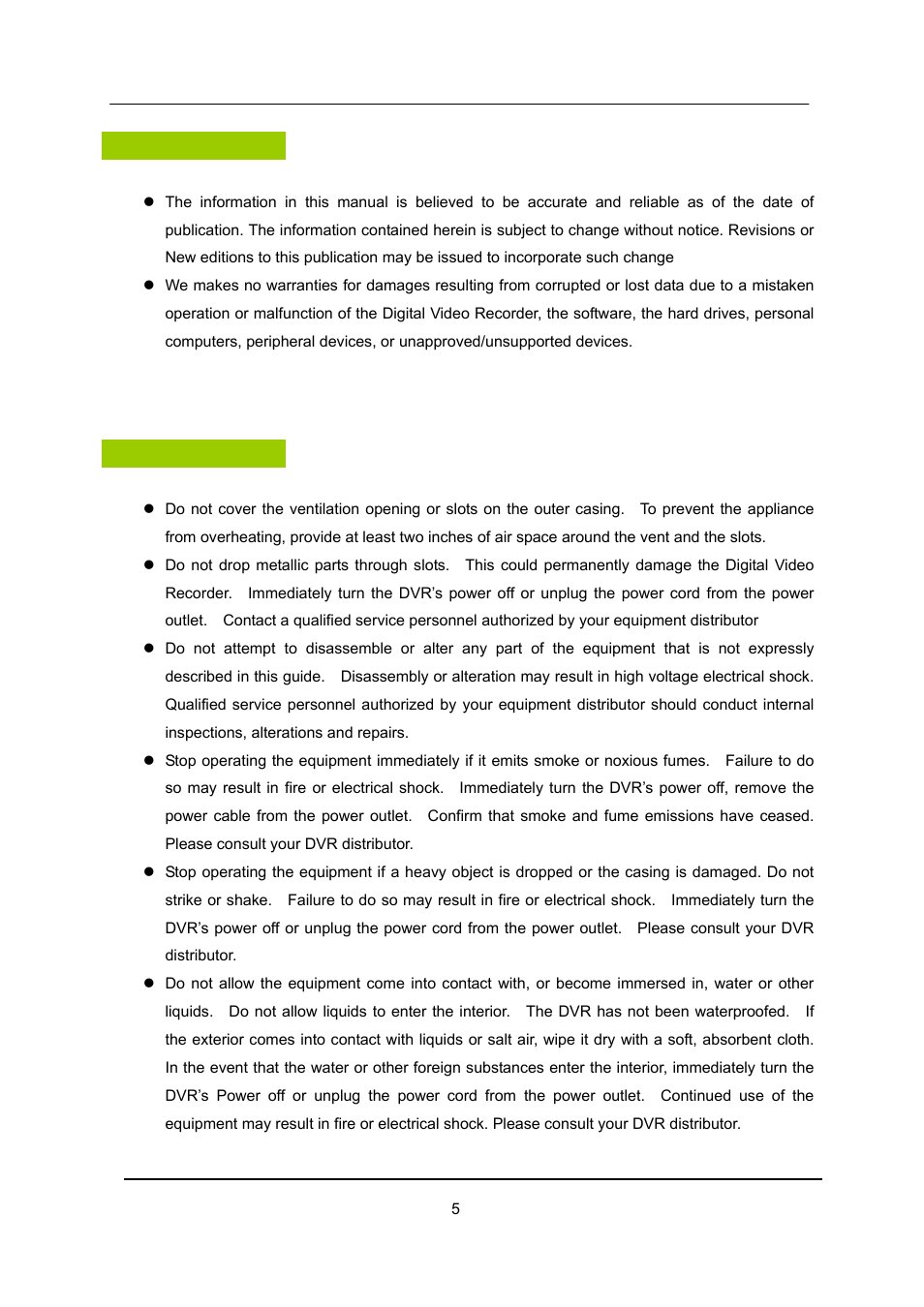 Disclaimer, Warning | CCTV Camera Pros iDVR-E Series Video Surveillance Recorders Product Manual User Manual | Page 6 / 104