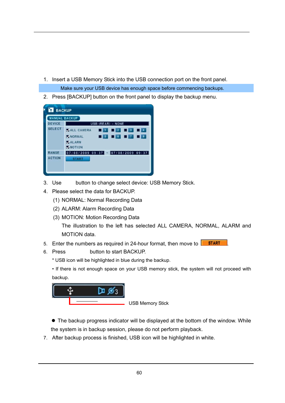 Viii.backup, Usb memory stick backup | CCTV Camera Pros iDVR-E Series Video Surveillance Recorders Product Manual User Manual | Page 61 / 104