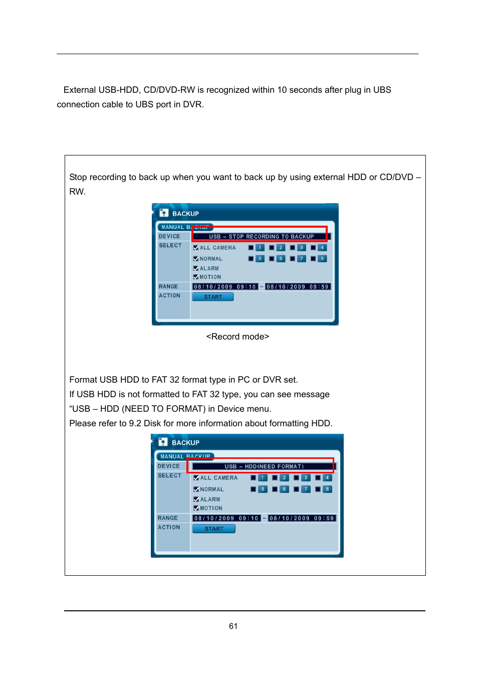 External usb hdd backup | CCTV Camera Pros iDVR-E Series Video Surveillance Recorders Product Manual User Manual | Page 62 / 104