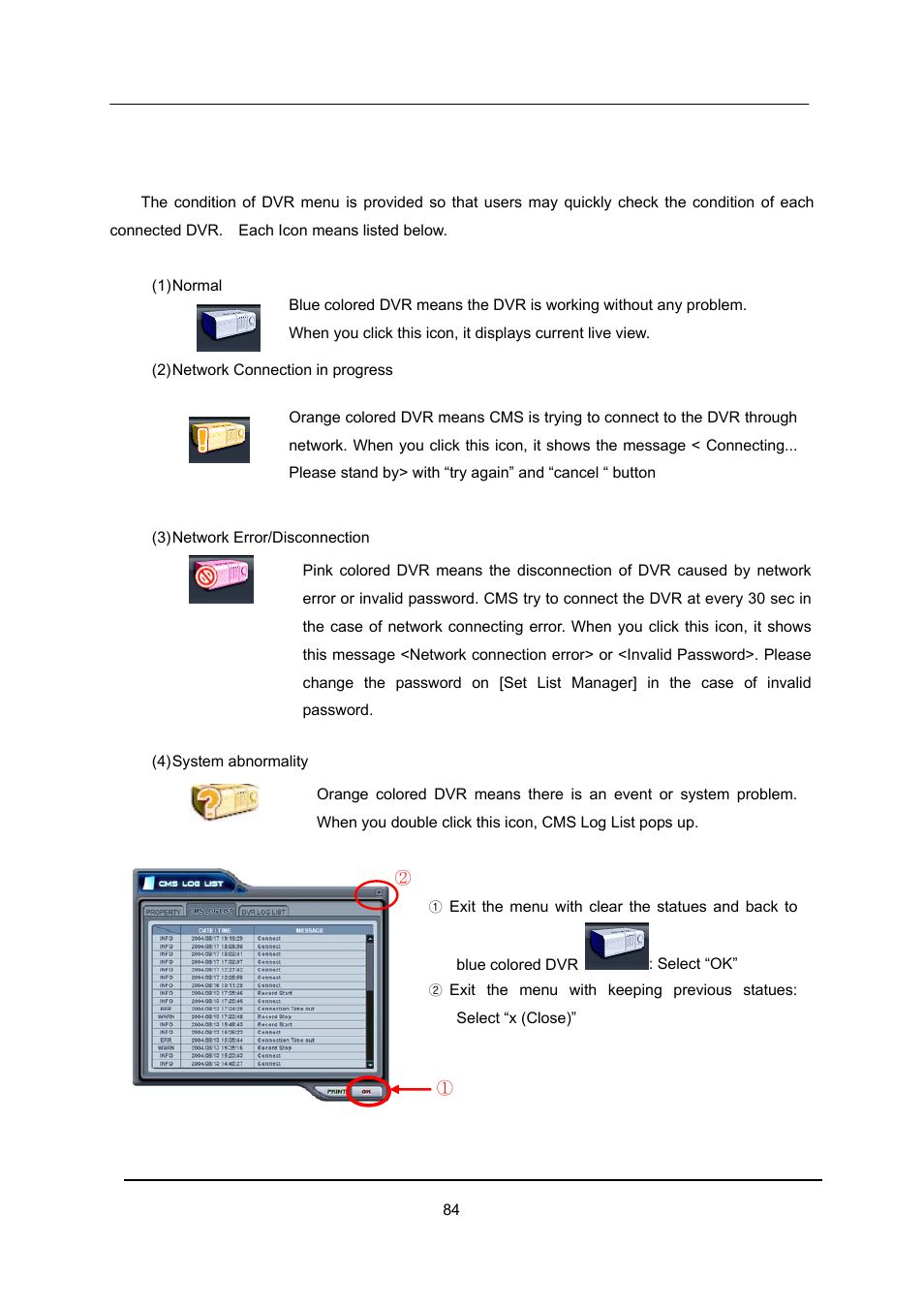 Condition of dvr | CCTV Camera Pros iDVR-E Series Video Surveillance Recorders Product Manual User Manual | Page 85 / 104
