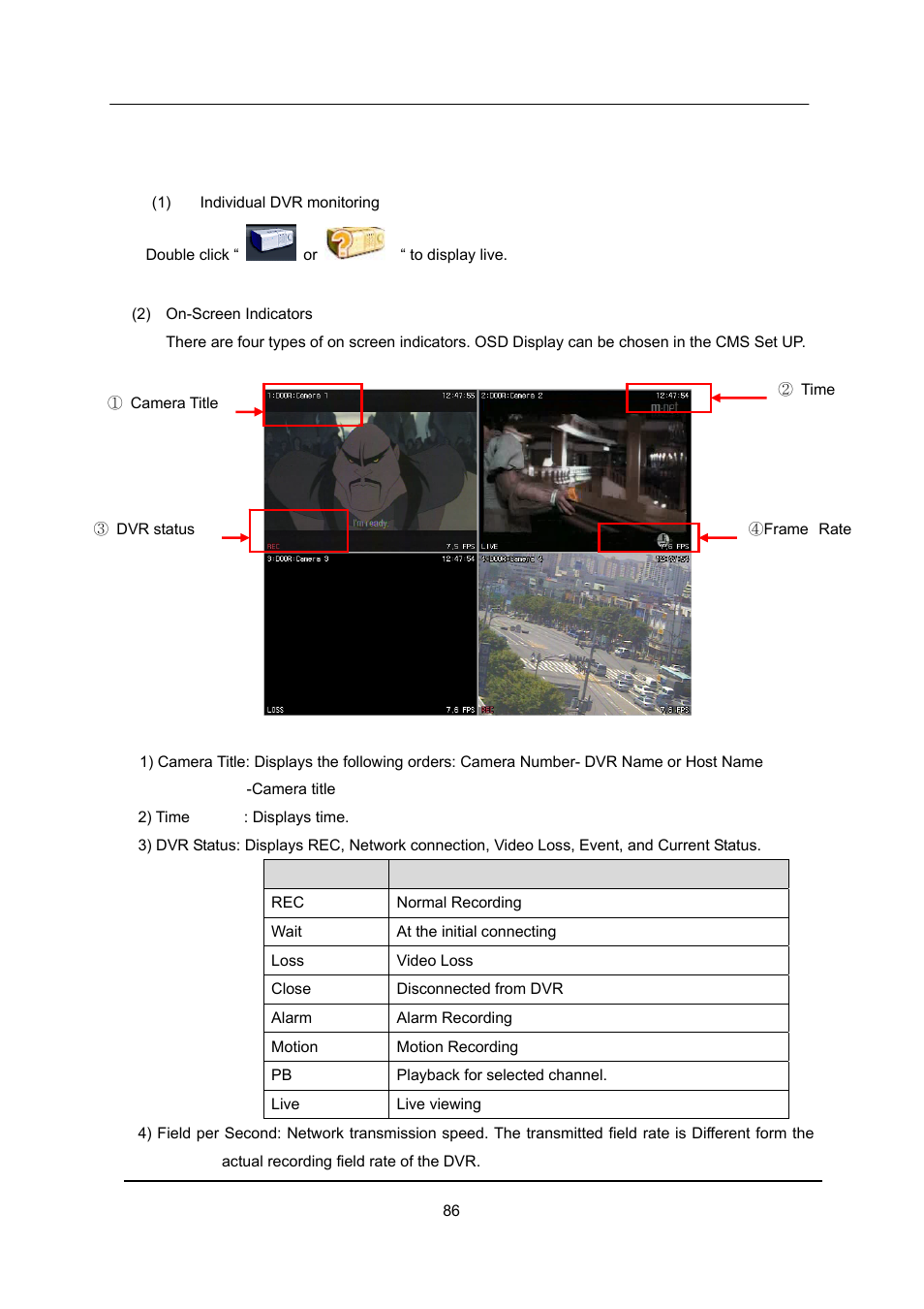 Live viewing | CCTV Camera Pros iDVR-E Series Video Surveillance Recorders Product Manual User Manual | Page 87 / 104