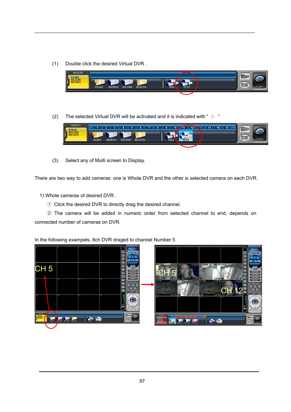 Editing virtual dvr, Ch 5 ch 12 ch 5 | CCTV Camera Pros iDVR-E Series Video Surveillance Recorders Product Manual User Manual | Page 98 / 104