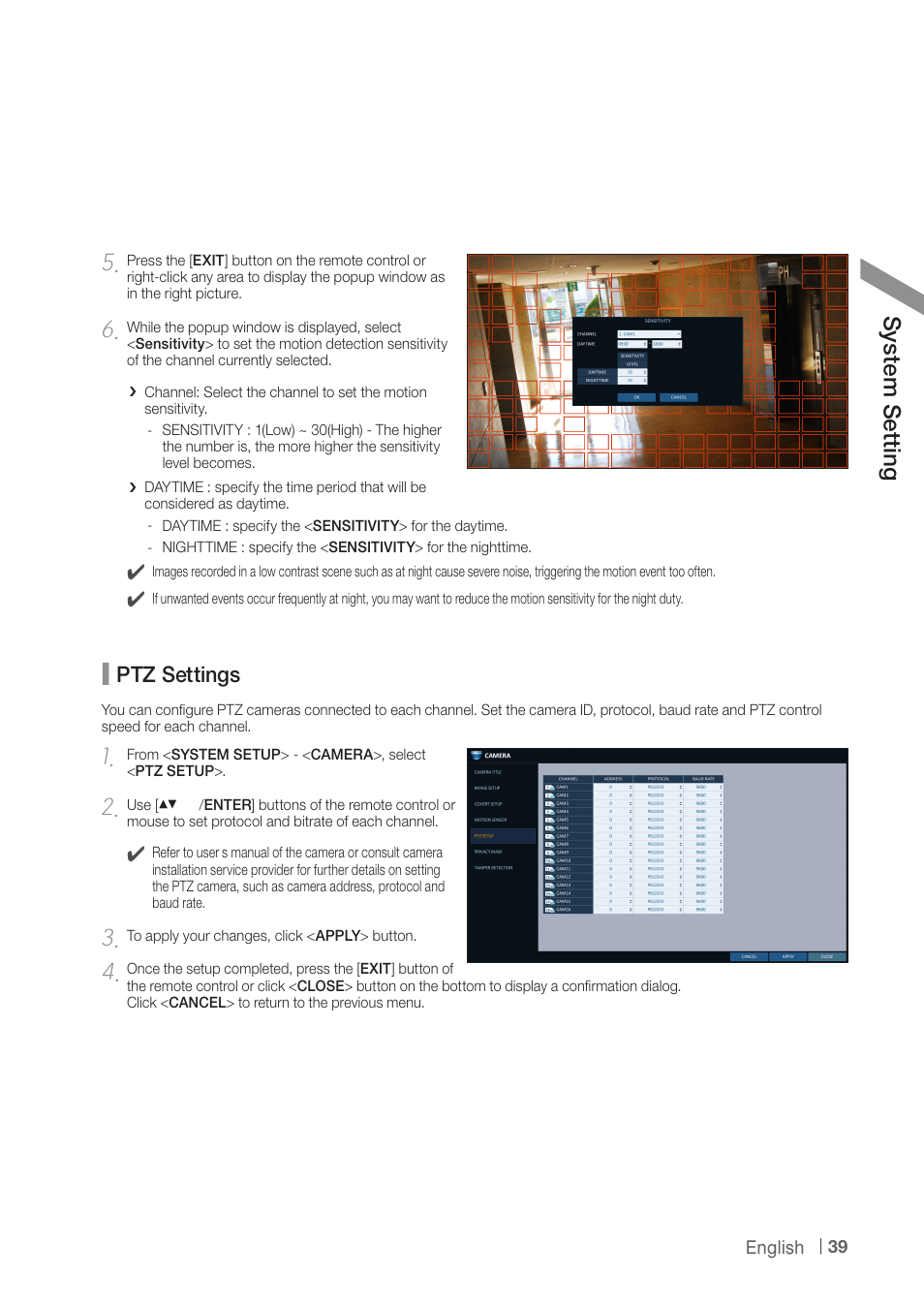 Sy ste m s ett ing, Ptz settings | CCTV Camera Pros iDVR-PRO H Series DVRs User Manual | Page 39 / 150