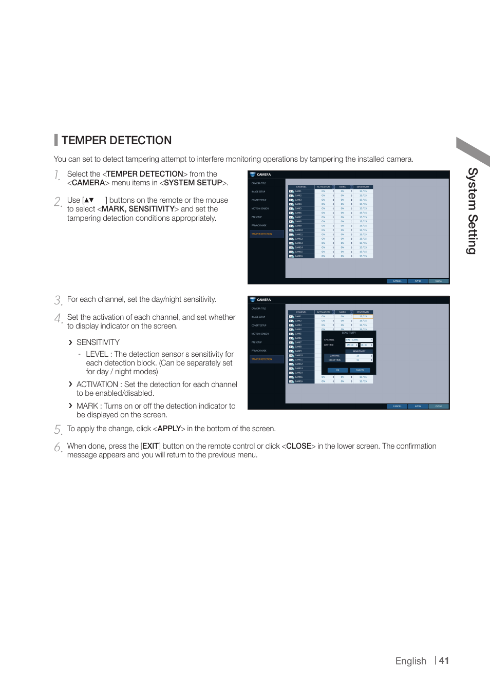 Sy ste m s ett ing, Temper detection | CCTV Camera Pros iDVR-PRO H Series DVRs User Manual | Page 41 / 150