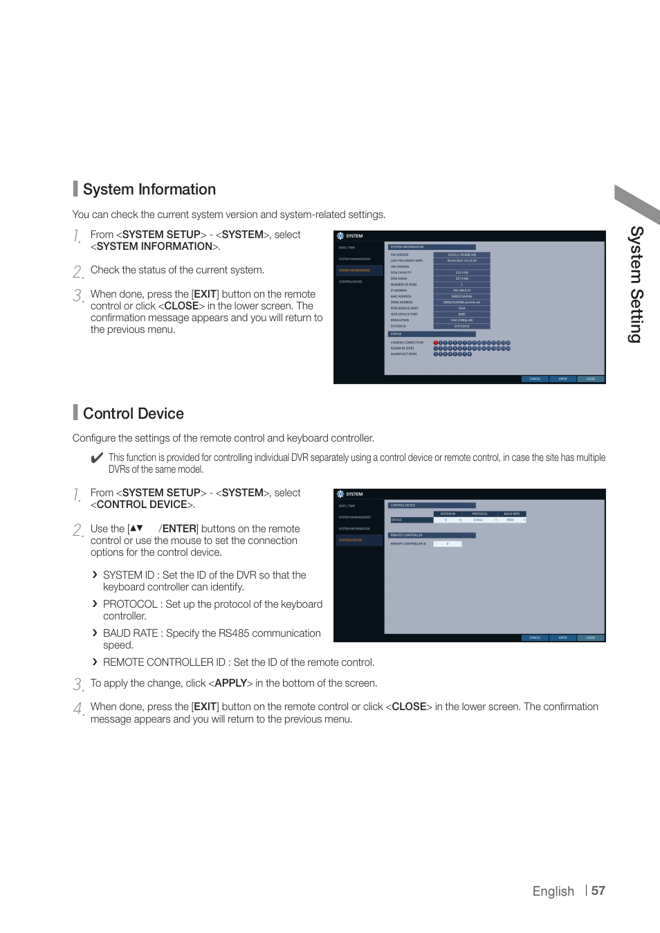 Sy ste m s ett ing | CCTV Camera Pros iDVR-PRO H Series DVRs User Manual | Page 57 / 150