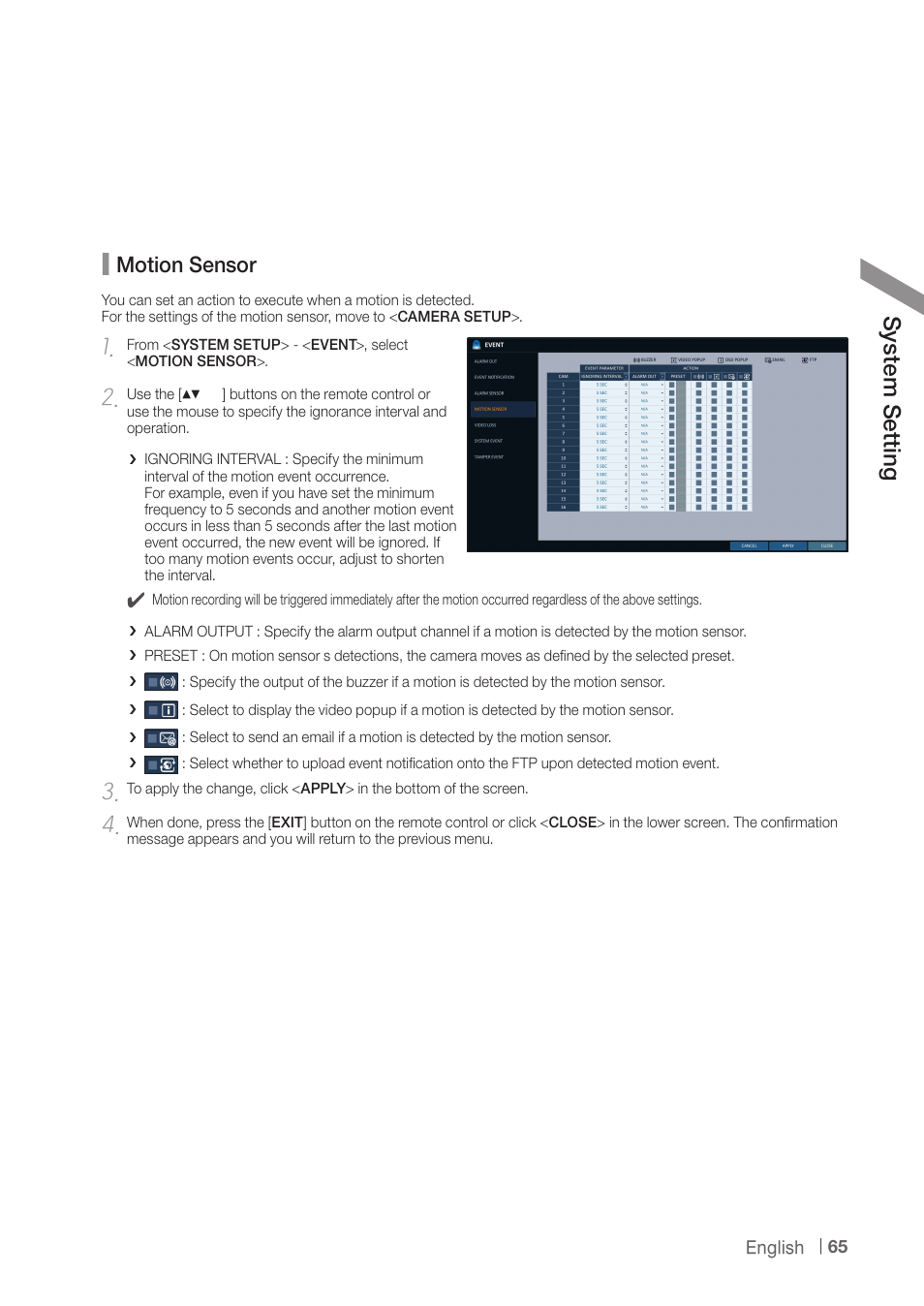 Sy ste m s ett ing, Motion sensor | CCTV Camera Pros iDVR-PRO H Series DVRs User Manual | Page 65 / 150
