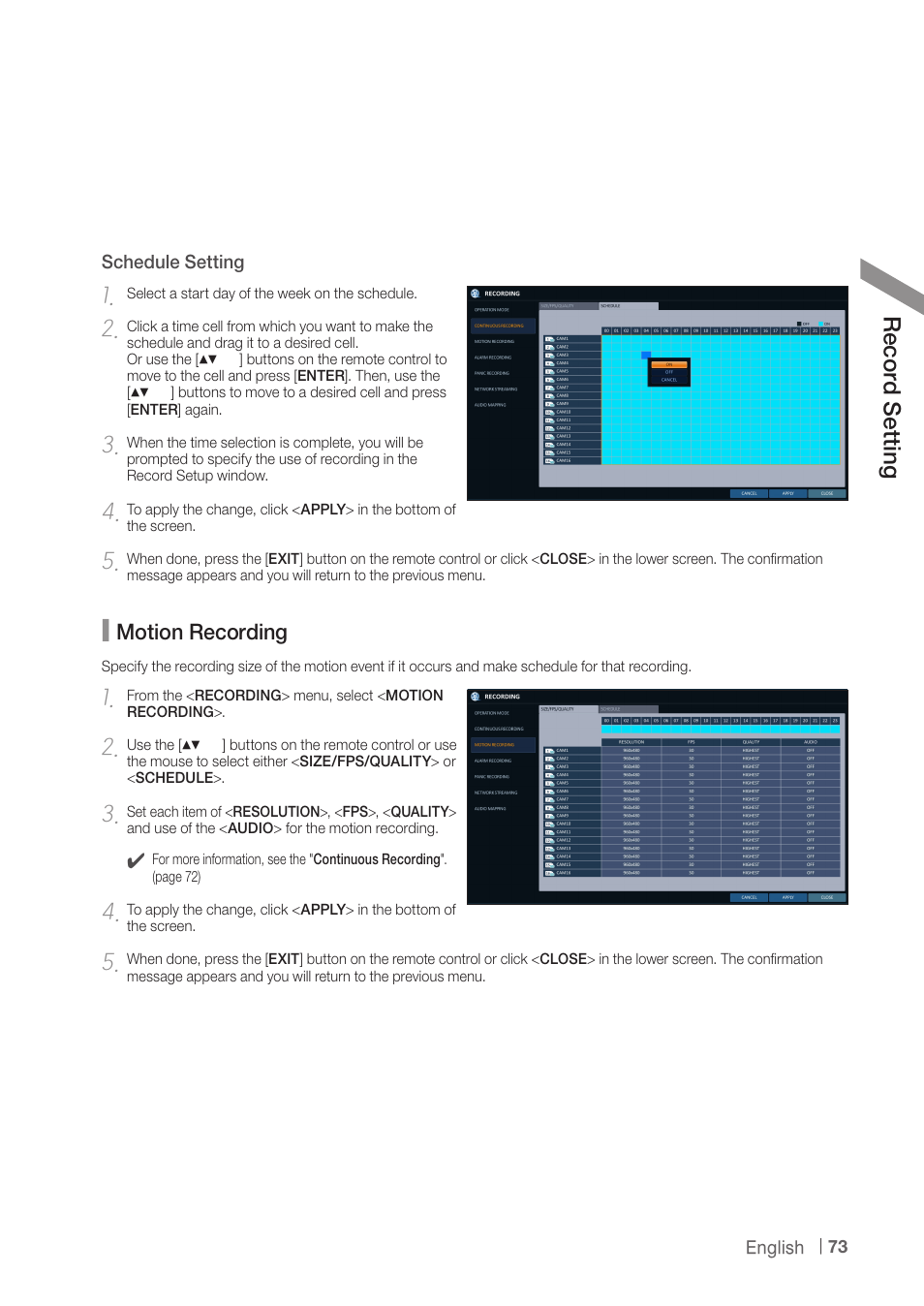 Re co rd s ett ing | CCTV Camera Pros iDVR-PRO H Series DVRs User Manual | Page 73 / 150