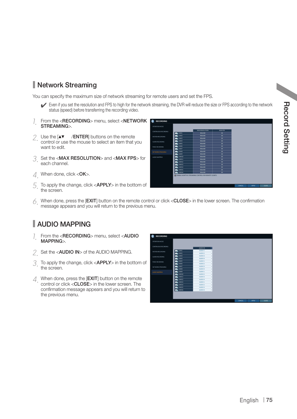 Re co rd s ett ing | CCTV Camera Pros iDVR-PRO H Series DVRs User Manual | Page 75 / 150