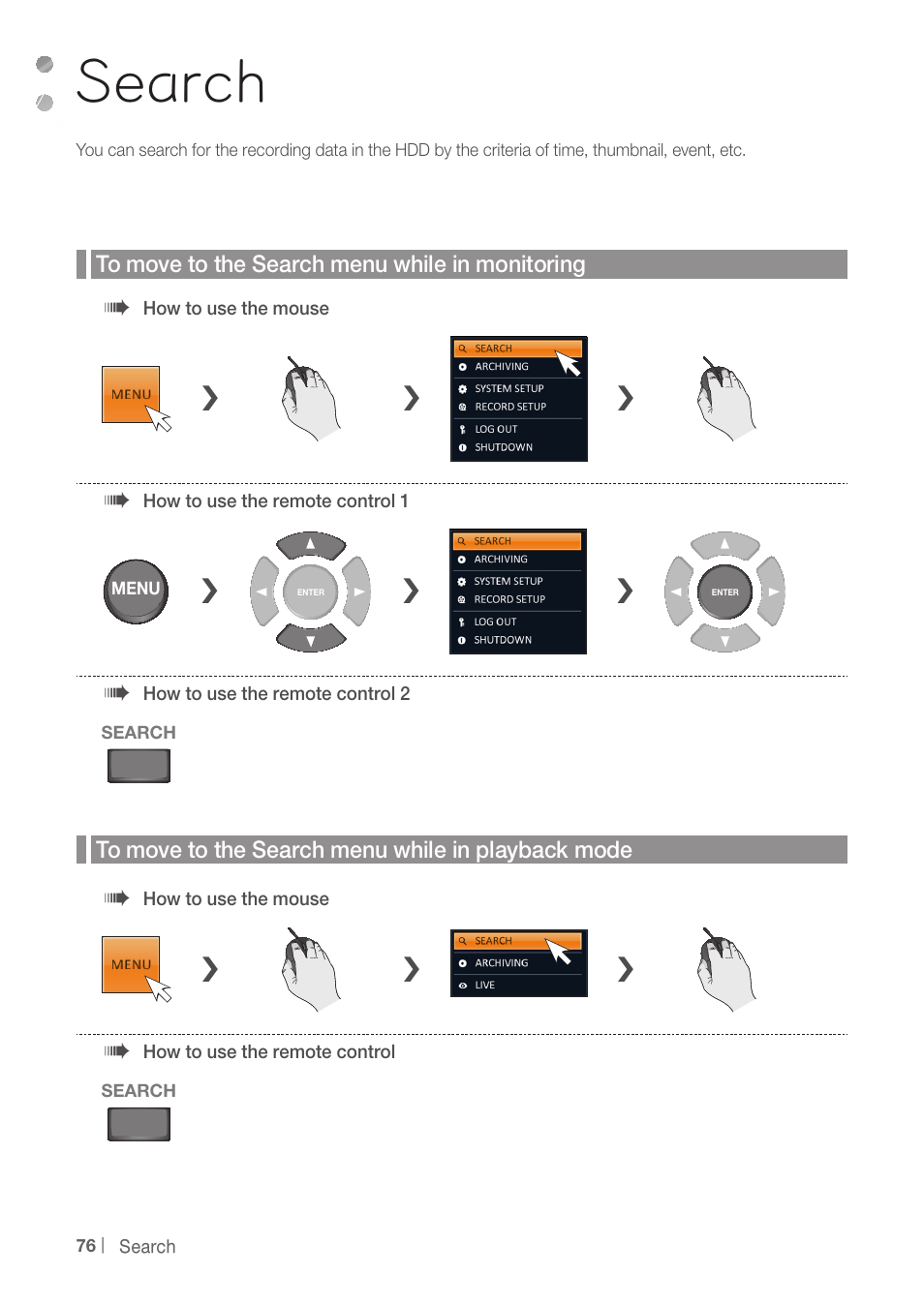 Search | CCTV Camera Pros iDVR-PRO H Series DVRs User Manual | Page 76 / 150