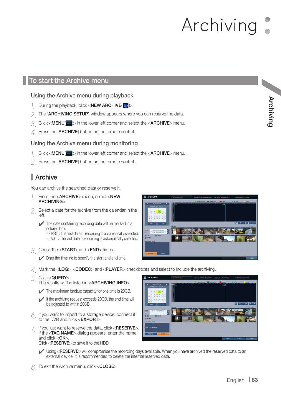 Archiving | CCTV Camera Pros iDVR-PRO H Series DVRs User Manual | Page 83 / 150