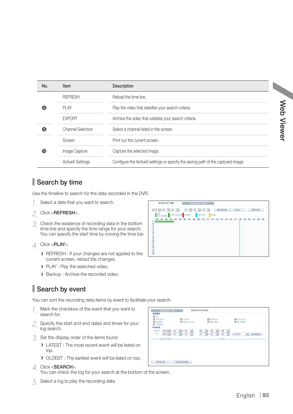 Web v iew er, Search by time, Search by event | CCTV Camera Pros iDVR-PRO H Series DVRs User Manual | Page 93 / 150