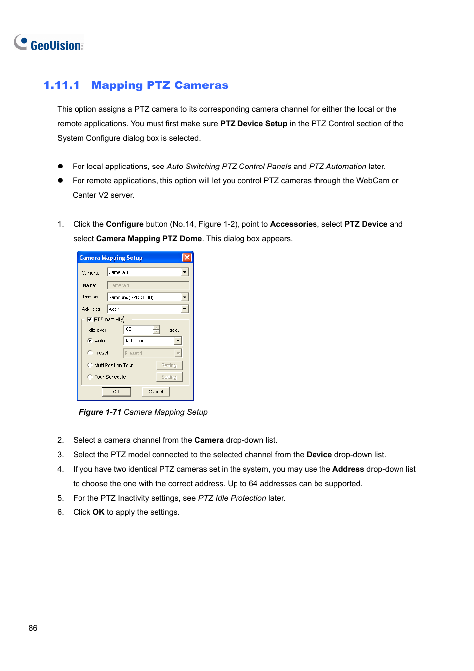1 mapping ptz cameras | CCTV Camera Pros Geovision 8.5 Multicam Digital Surveillance System User Manual | Page 104 / 664