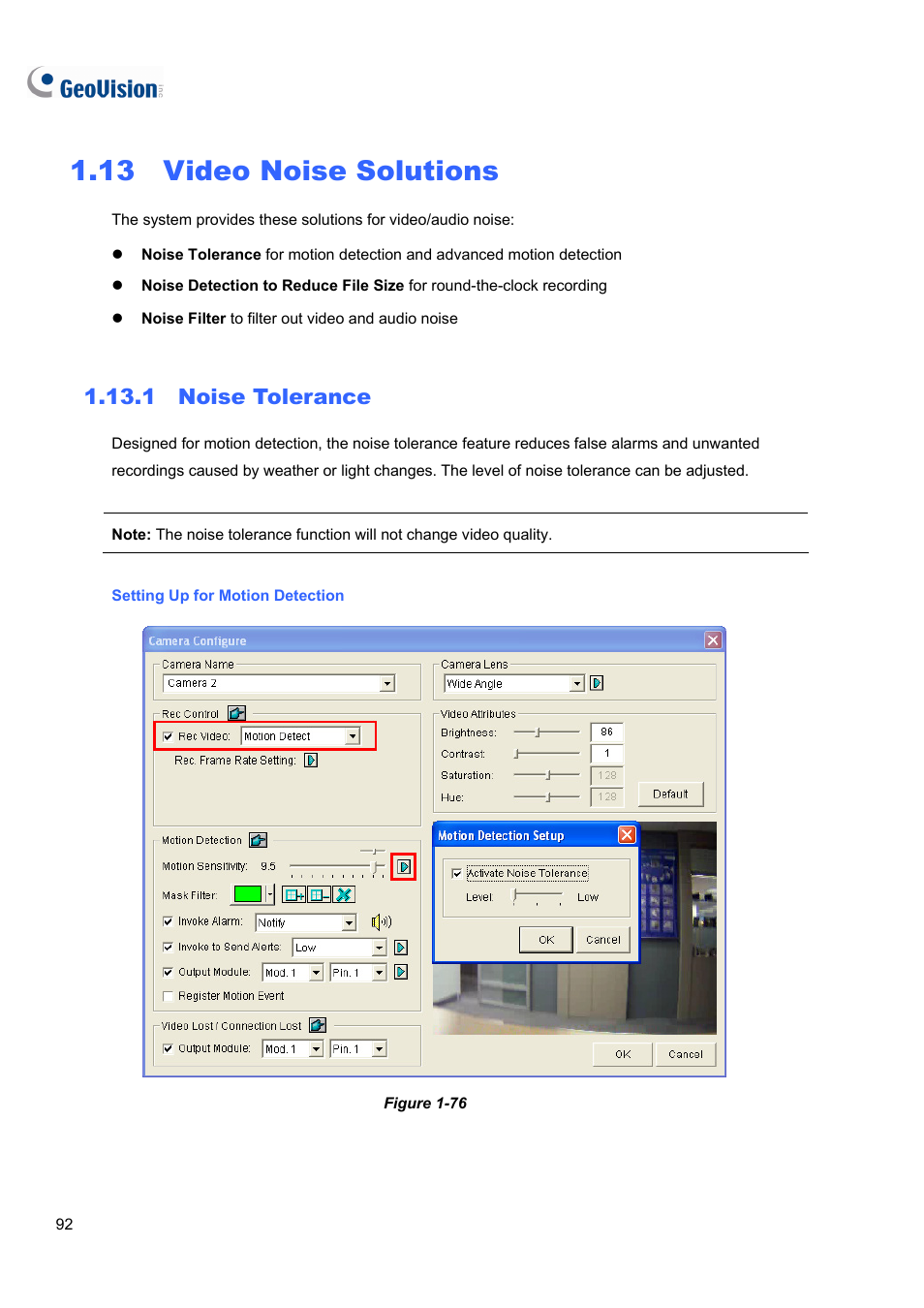 13 video noise solutions, 1 noise tolerance, 13 video | Noise solutions, 1 noise, Tolerance | CCTV Camera Pros Geovision 8.5 Multicam Digital Surveillance System User Manual | Page 110 / 664