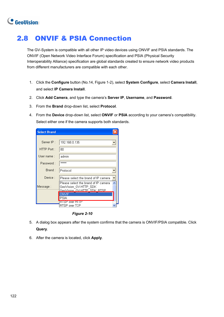 8 onvif & psia connection, Onvif & psia connection | CCTV Camera Pros Geovision 8.5 Multicam Digital Surveillance System User Manual | Page 140 / 664