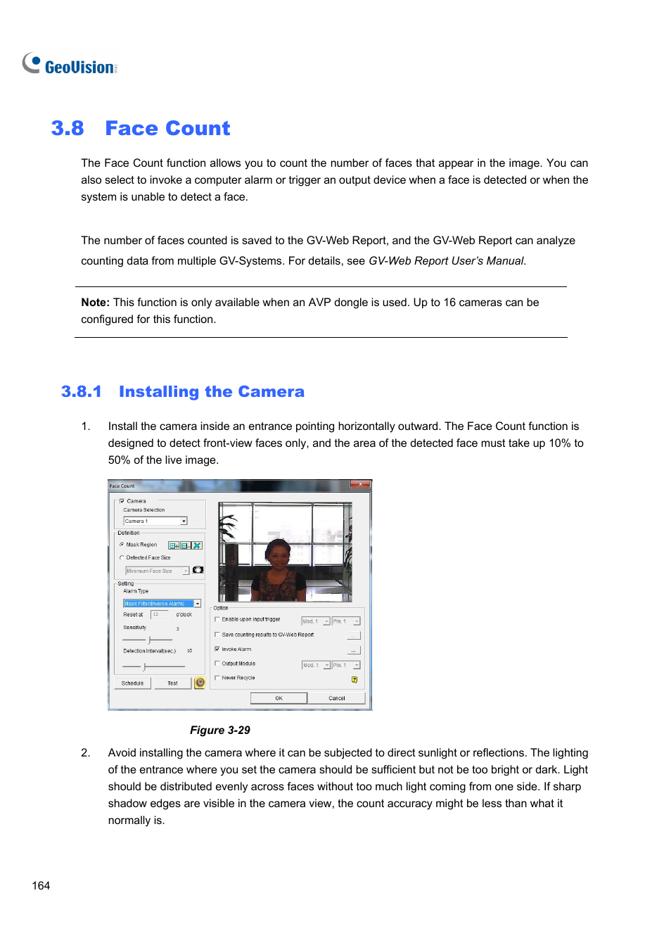 8 face count, 1 installing the camera, 8 face | Count | CCTV Camera Pros Geovision 8.5 Multicam Digital Surveillance System User Manual | Page 182 / 664