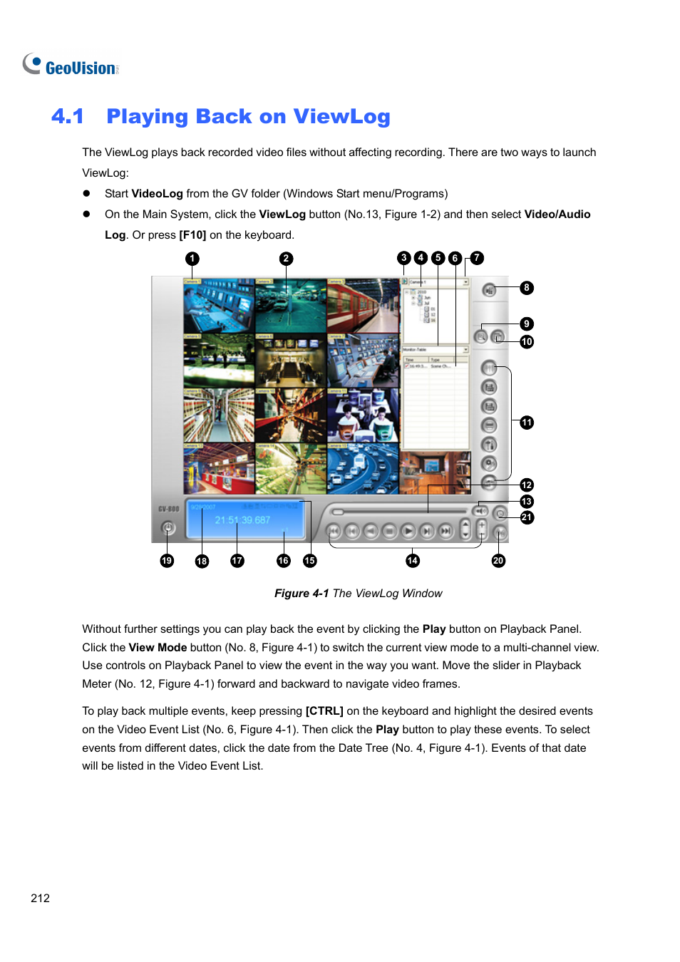 1 playing back on viewlog, 1 playing, Back on viewlog | CCTV Camera Pros Geovision 8.5 Multicam Digital Surveillance System User Manual | Page 230 / 664