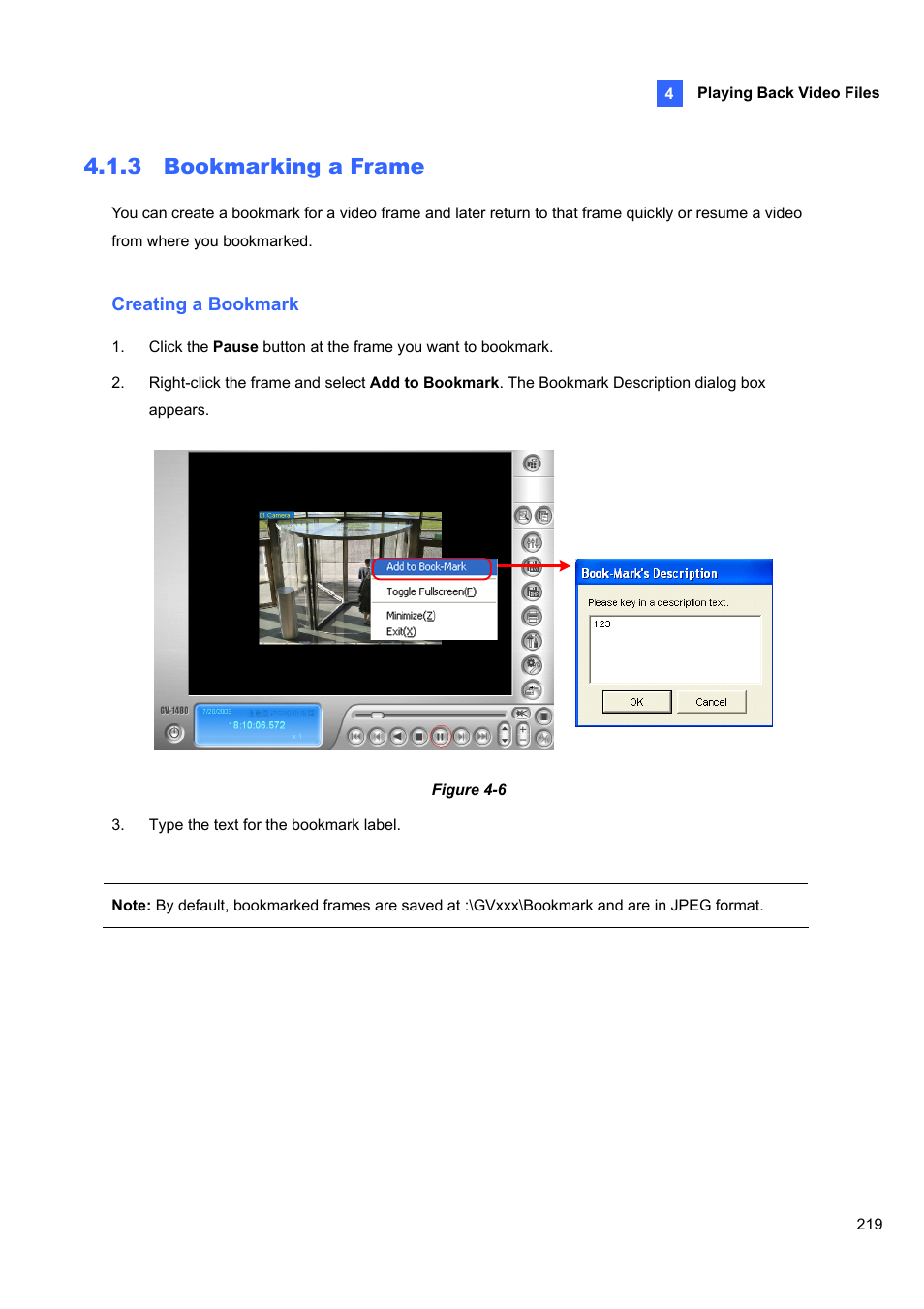 3 bookmarking a frame | CCTV Camera Pros Geovision 8.5 Multicam Digital Surveillance System User Manual | Page 237 / 664