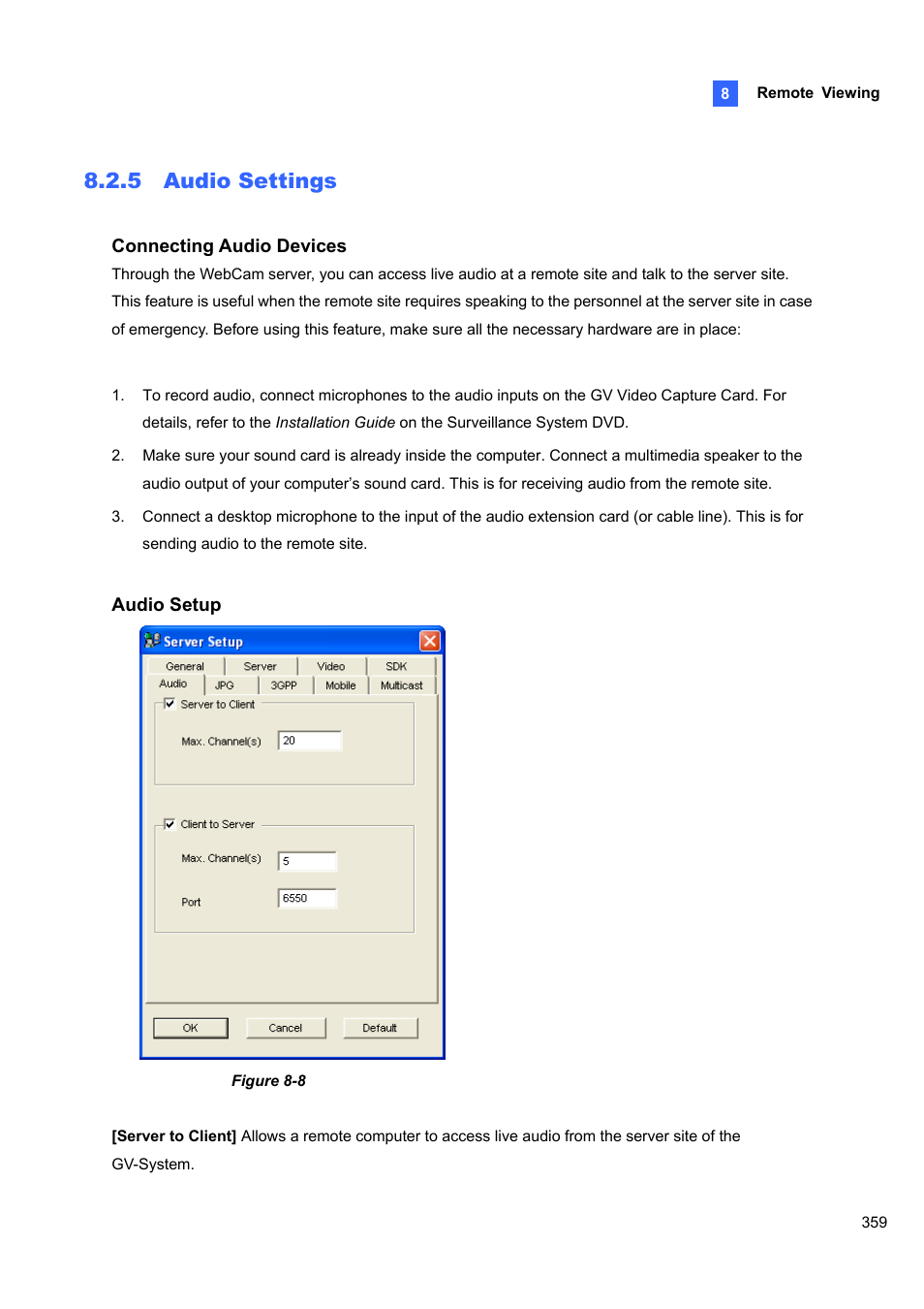 5 audio settings, 5 audio, Settings | CCTV Camera Pros Geovision 8.5 Multicam Digital Surveillance System User Manual | Page 377 / 664