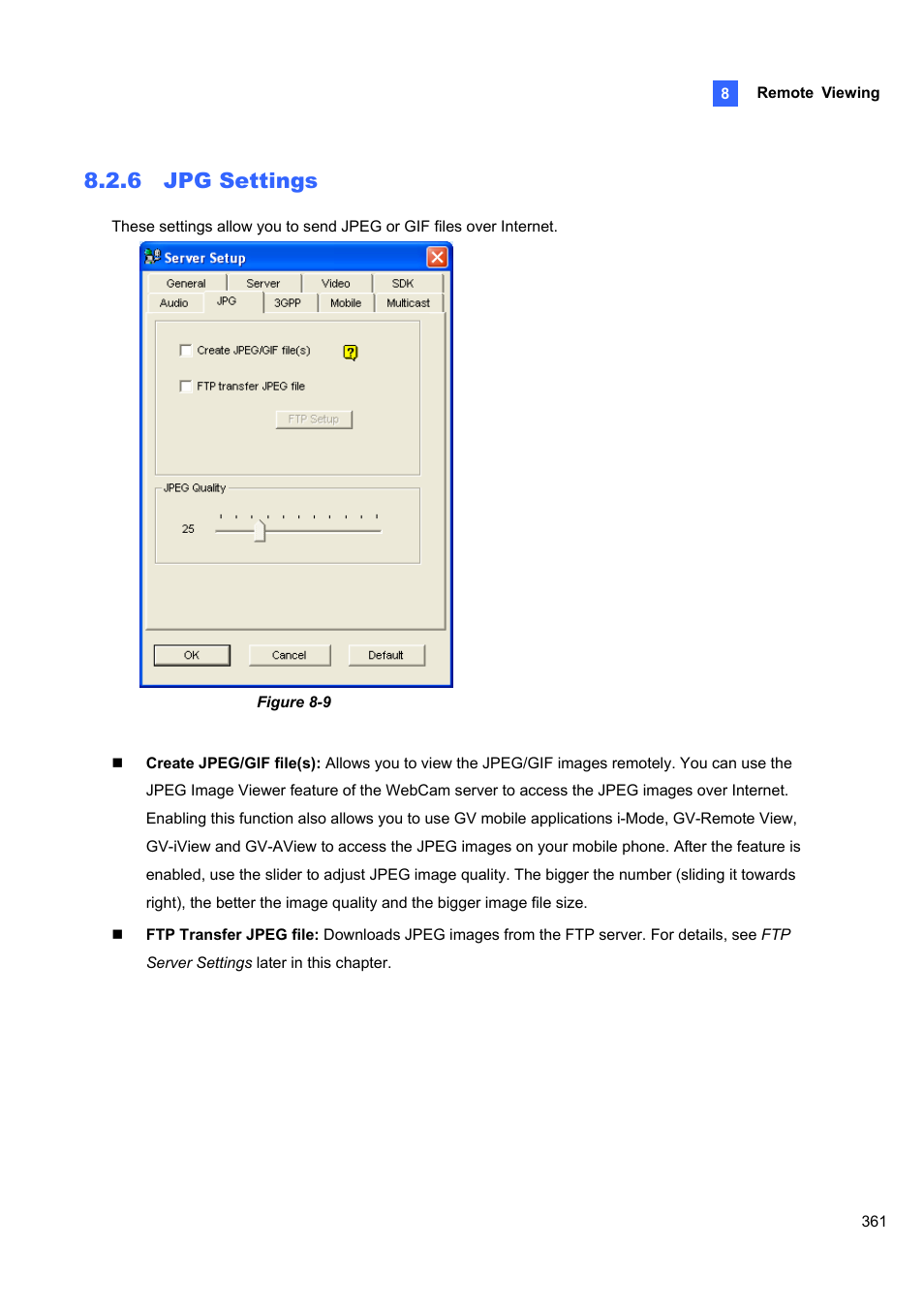 6 jpg settings, 6 jpg, Settings | CCTV Camera Pros Geovision 8.5 Multicam Digital Surveillance System User Manual | Page 379 / 664