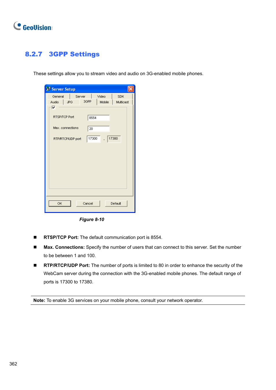 7 3gpp settings | CCTV Camera Pros Geovision 8.5 Multicam Digital Surveillance System User Manual | Page 380 / 664