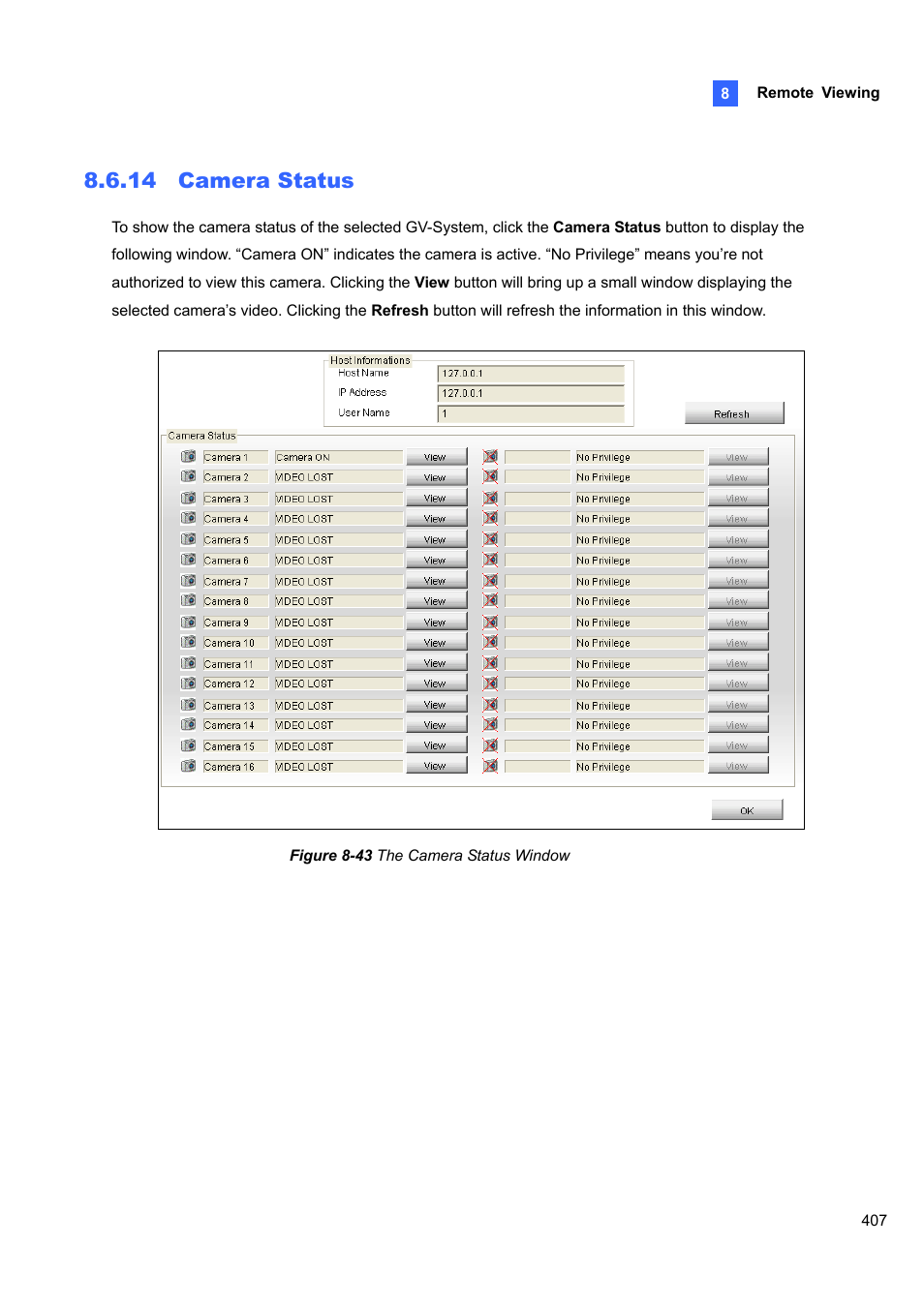 14 camera status | CCTV Camera Pros Geovision 8.5 Multicam Digital Surveillance System User Manual | Page 425 / 664