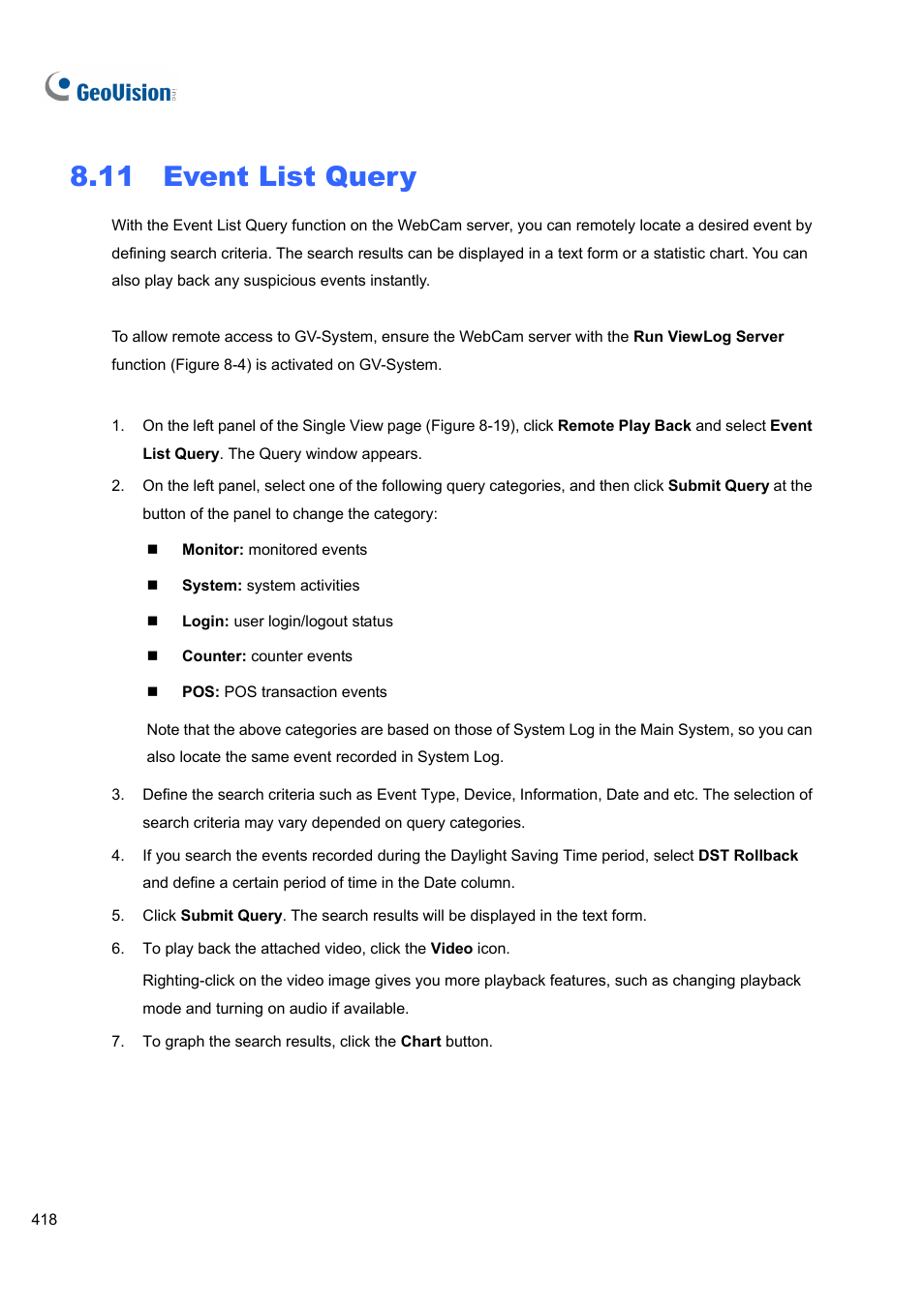 11 event list query, 11 event, List query | CCTV Camera Pros Geovision 8.5 Multicam Digital Surveillance System User Manual | Page 436 / 664