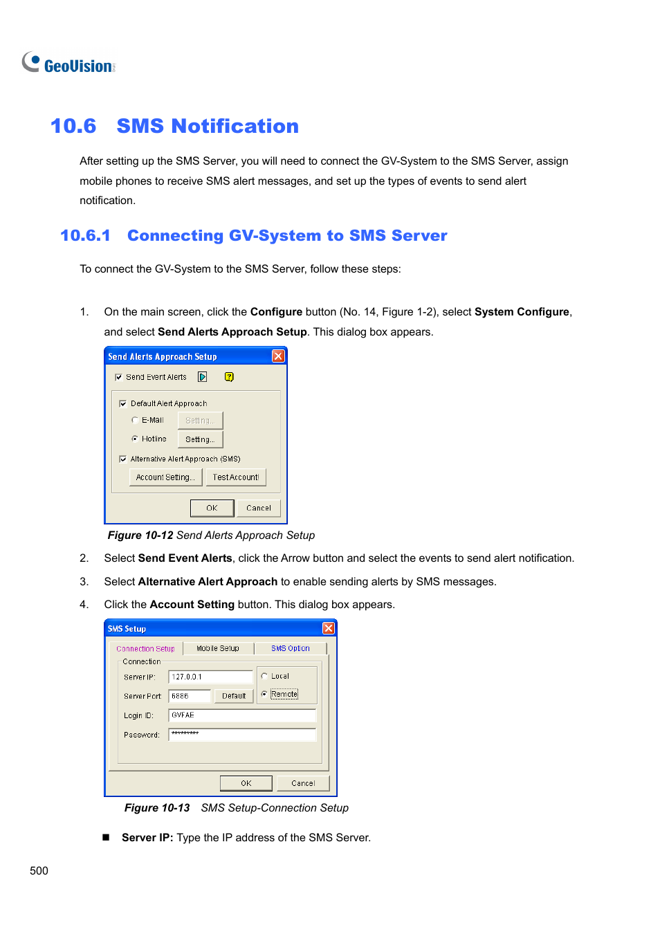 6 sms notification, 1 connecting gv-system to sms server, 6 sms | Notification | CCTV Camera Pros Geovision 8.5 Multicam Digital Surveillance System User Manual | Page 518 / 664
