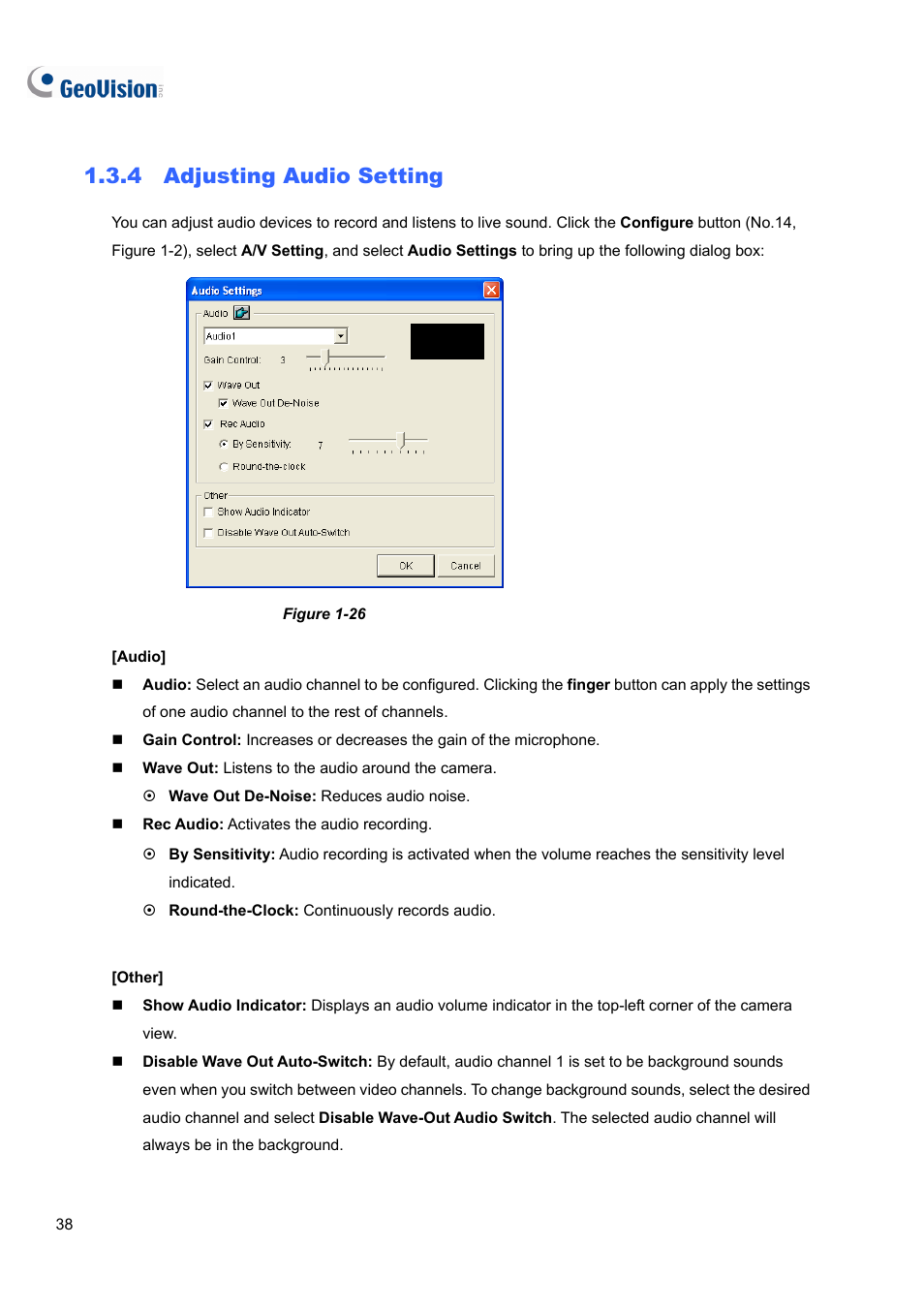4 adjusting audio setting, 4 adjusting, Audio setting | CCTV Camera Pros Geovision 8.5 Multicam Digital Surveillance System User Manual | Page 56 / 664