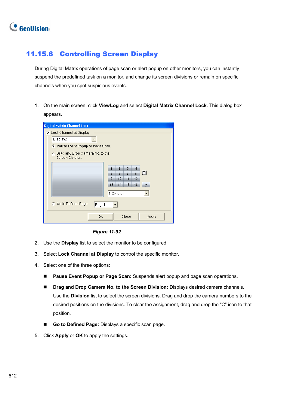 6 controlling screen display, 6 controlling, Screen display | CCTV Camera Pros Geovision 8.5 Multicam Digital Surveillance System User Manual | Page 630 / 664