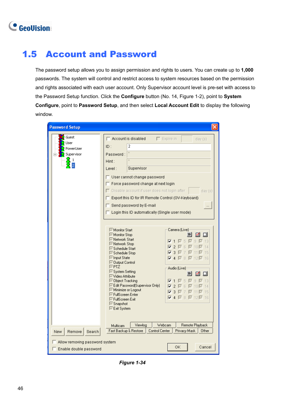 5 account and password, 5 account, And password | CCTV Camera Pros Geovision 8.5 Multicam Digital Surveillance System User Manual | Page 64 / 664