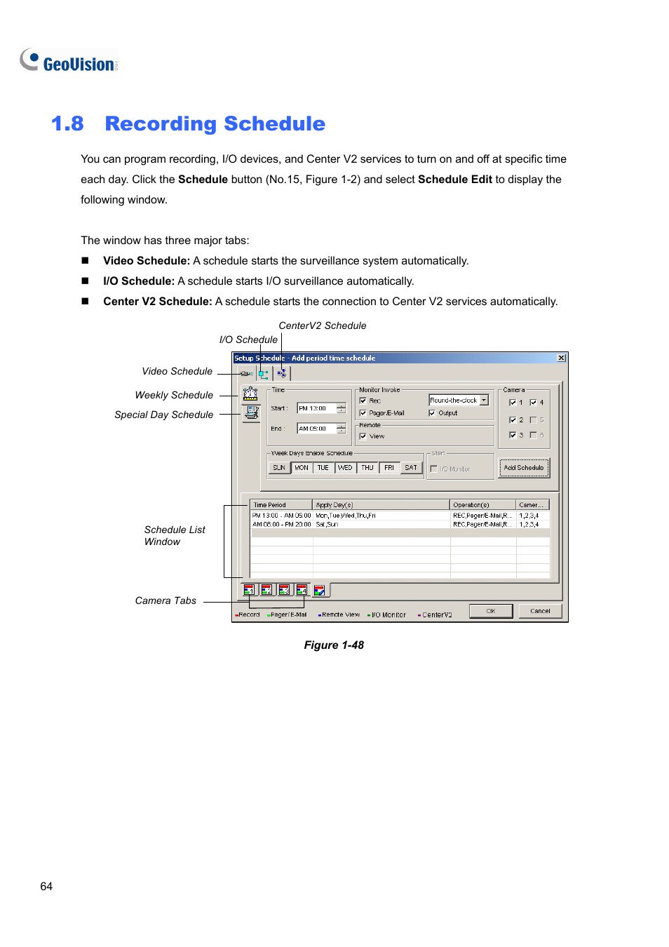 8 recording schedule | CCTV Camera Pros Geovision 8.5 Multicam Digital Surveillance System User Manual | Page 82 / 664