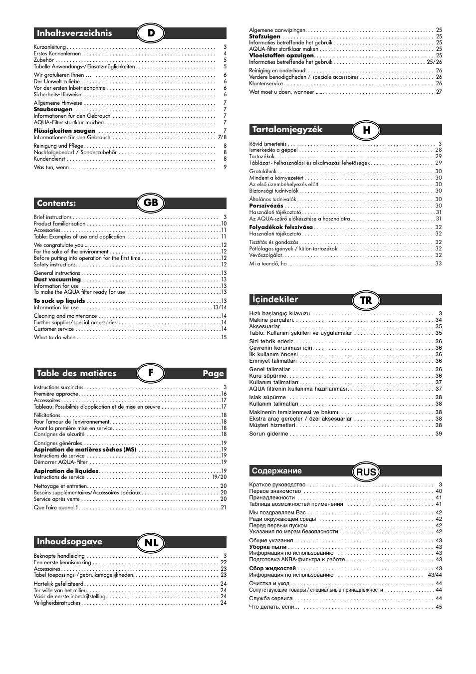 Rus içindekiler | Thomas Genius Aquafilter User Manual | Page 3 / 48