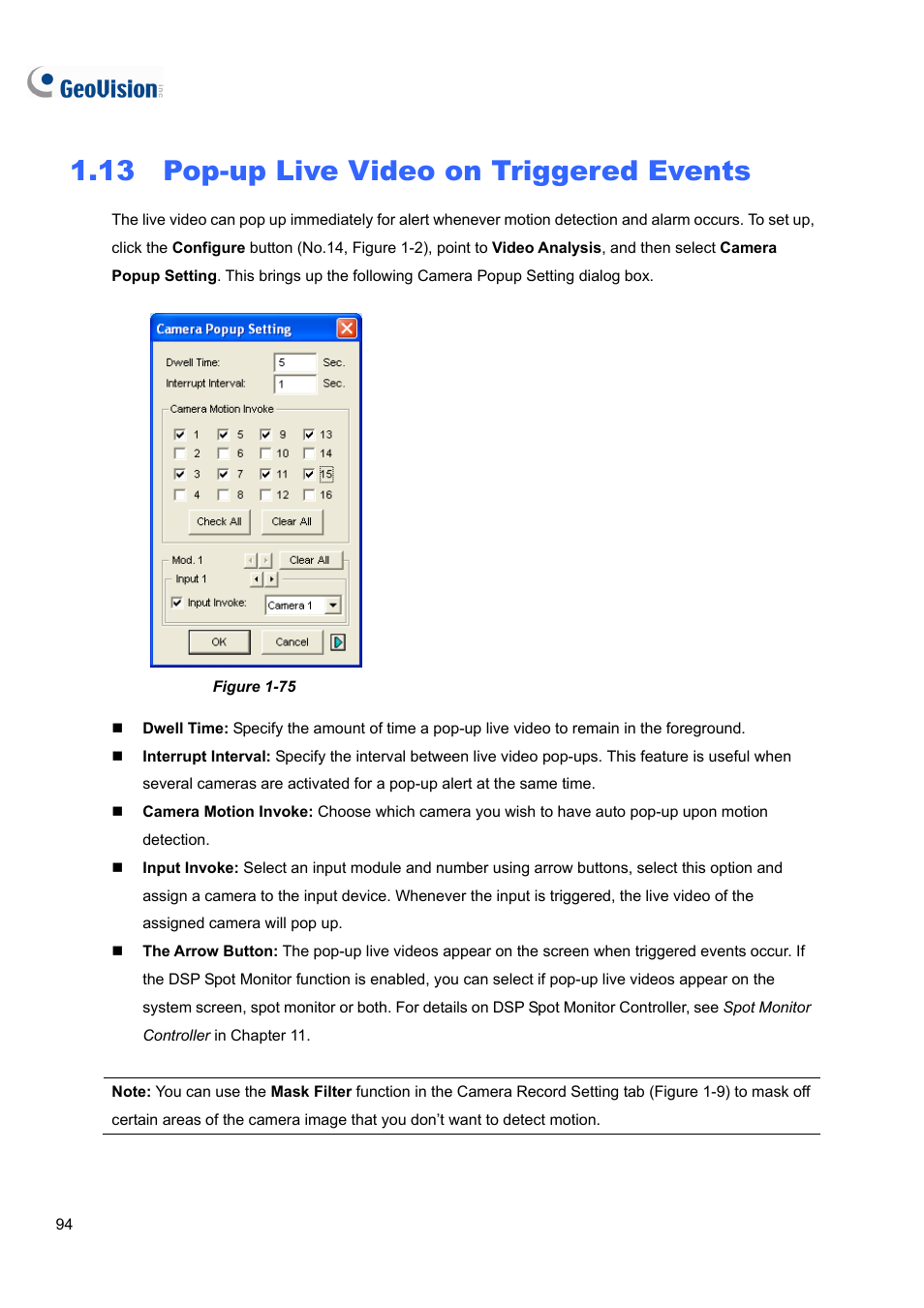 13 pop-up live video on triggered events | CCTV Camera Pros Geovision 8.4 Multicam Digital Surveillance System User Manual | Page 110 / 648