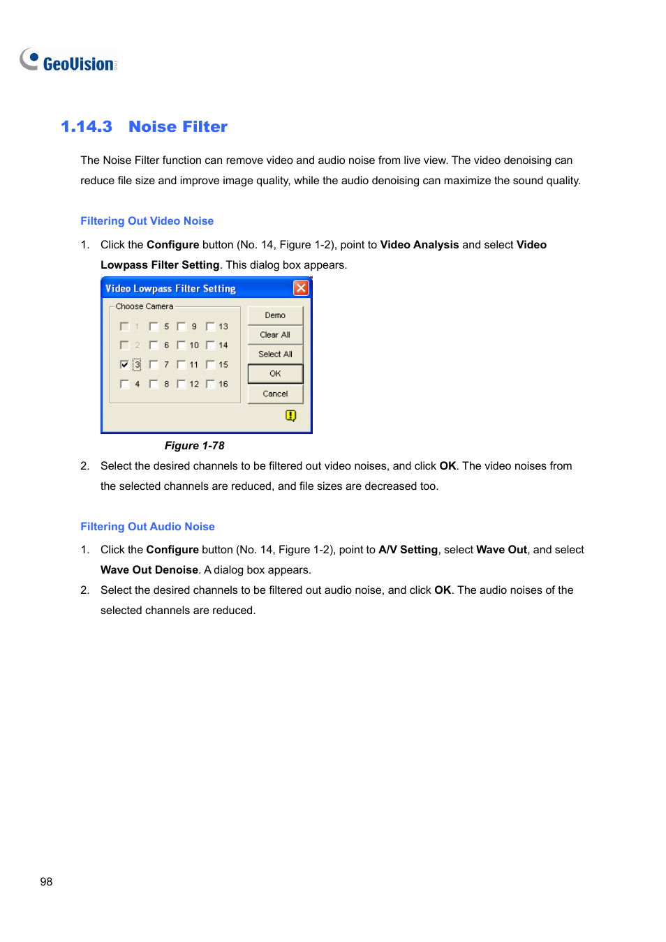 3 noise filter | CCTV Camera Pros Geovision 8.4 Multicam Digital Surveillance System User Manual | Page 114 / 648