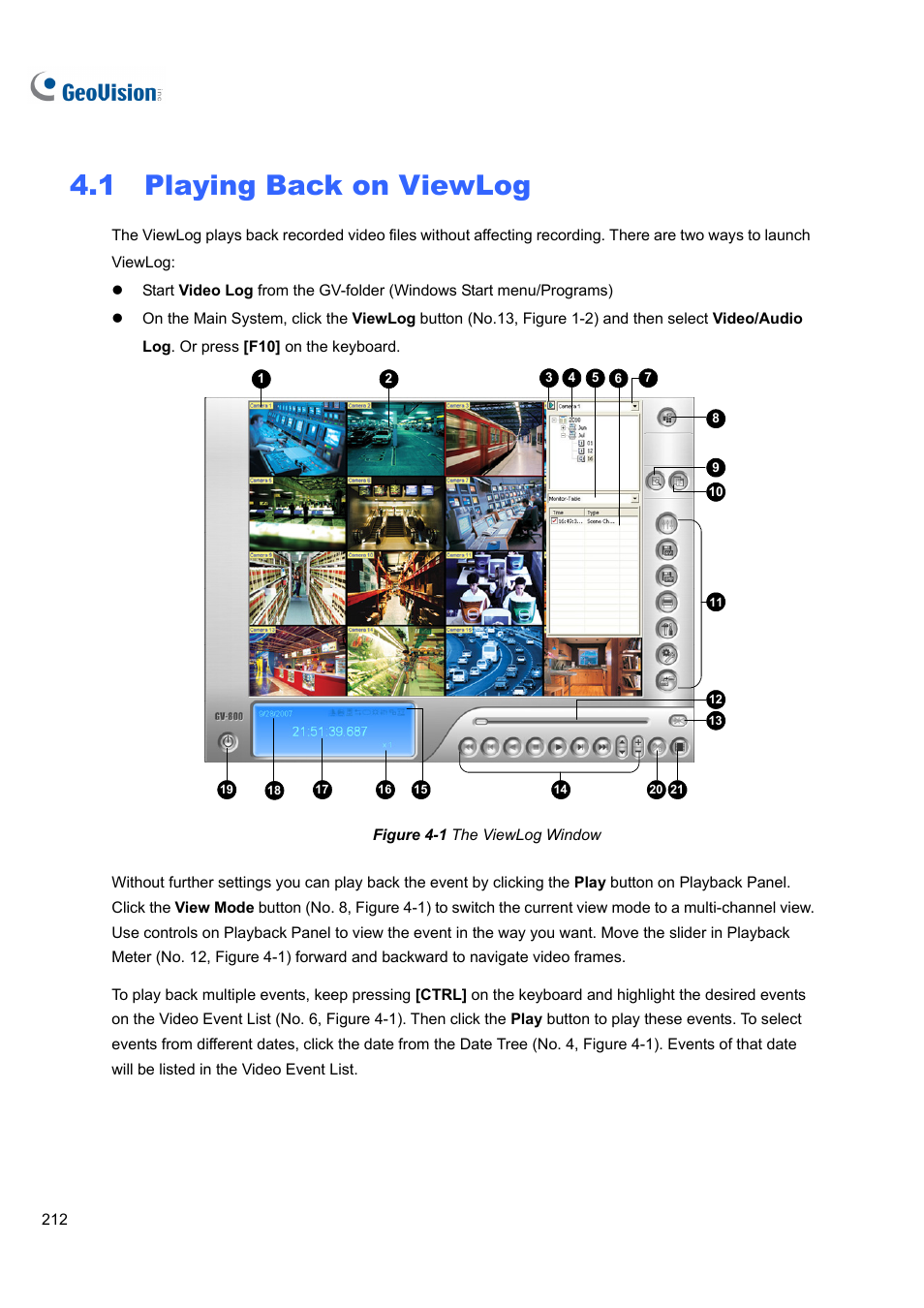 1 playing back on viewlog | CCTV Camera Pros Geovision 8.4 Multicam Digital Surveillance System User Manual | Page 228 / 648
