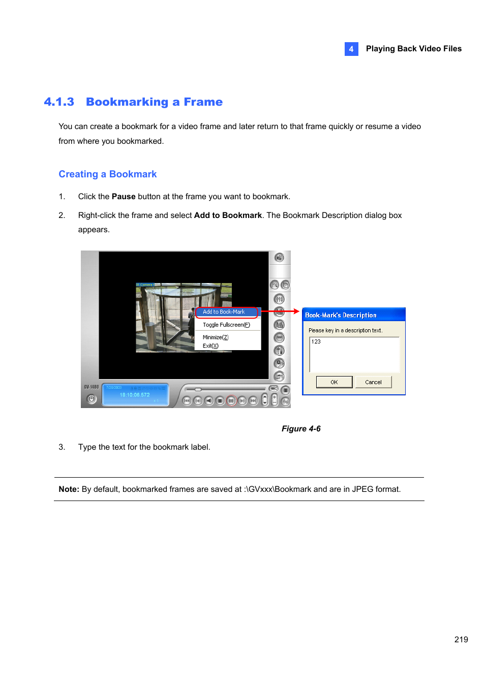 3 bookmarking a frame | CCTV Camera Pros Geovision 8.4 Multicam Digital Surveillance System User Manual | Page 235 / 648