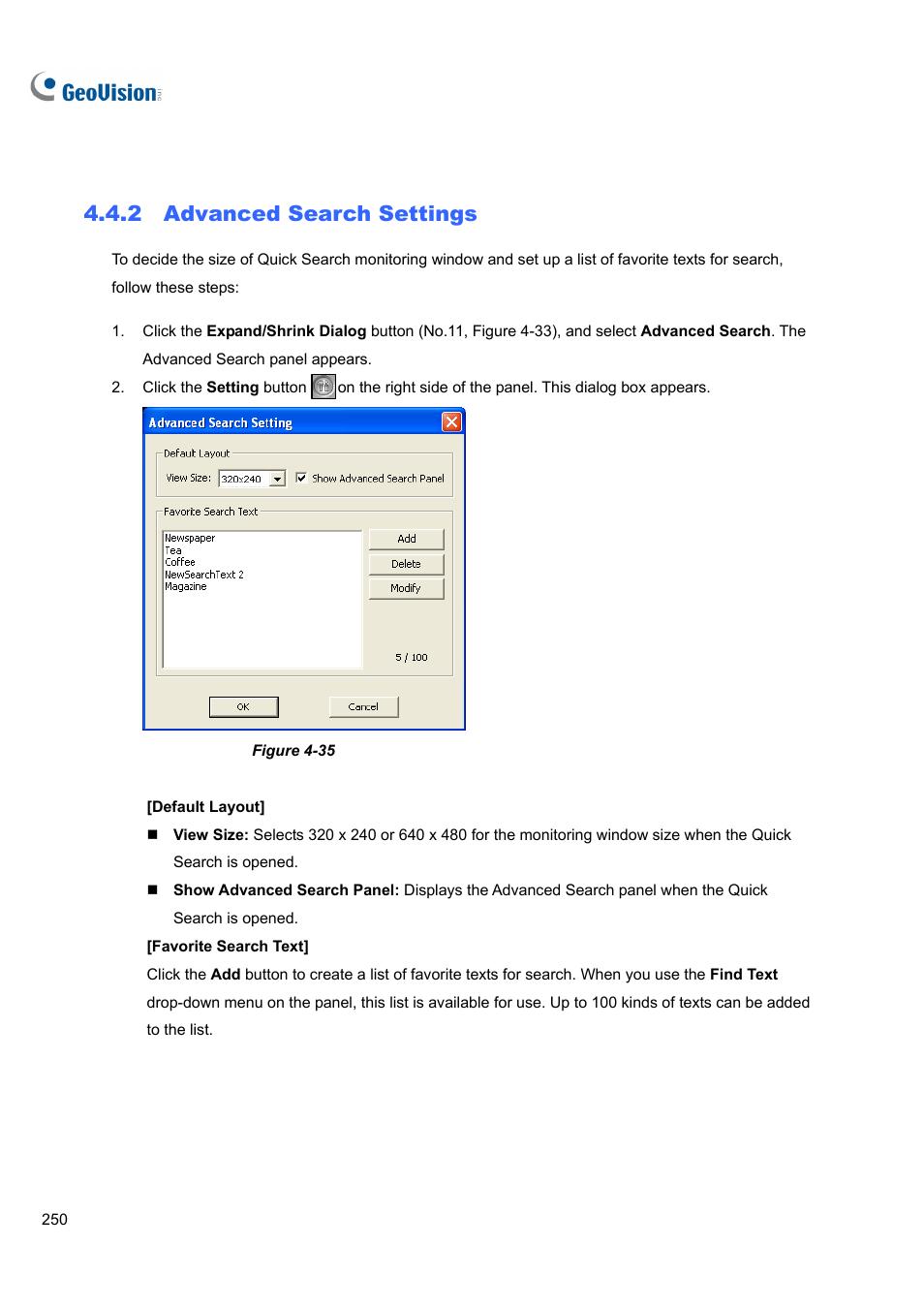 2 advanced search settings | CCTV Camera Pros Geovision 8.4 Multicam Digital Surveillance System User Manual | Page 266 / 648