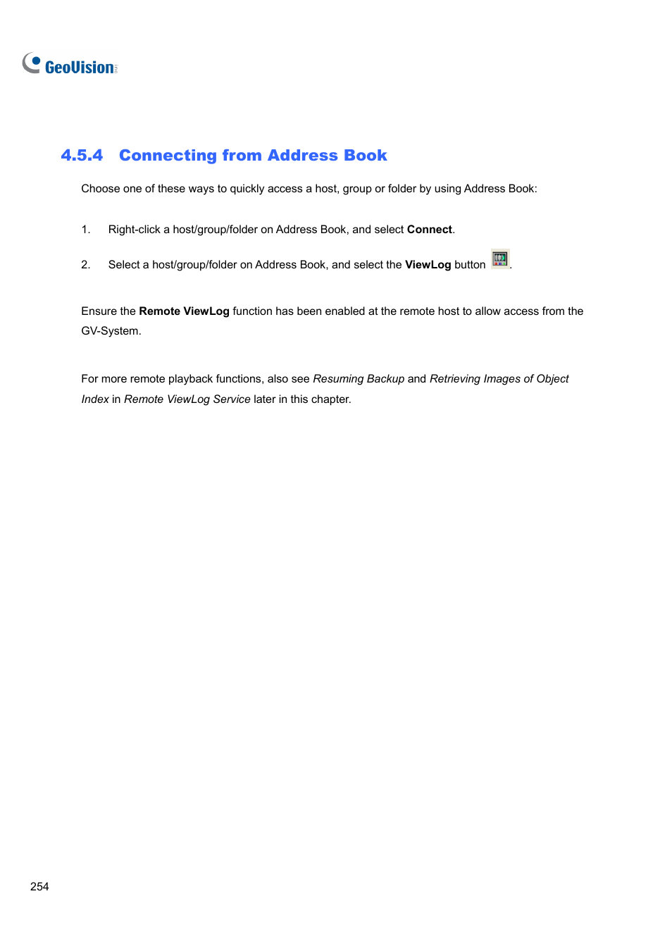 4 connecting from address book | CCTV Camera Pros Geovision 8.4 Multicam Digital Surveillance System User Manual | Page 270 / 648