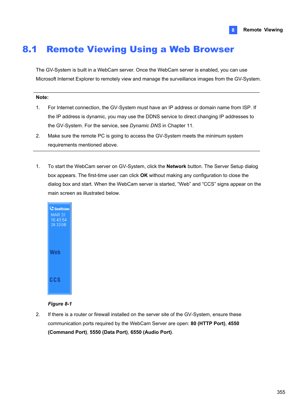 1 remote viewing using a web browser | CCTV Camera Pros Geovision 8.4 Multicam Digital Surveillance System User Manual | Page 371 / 648