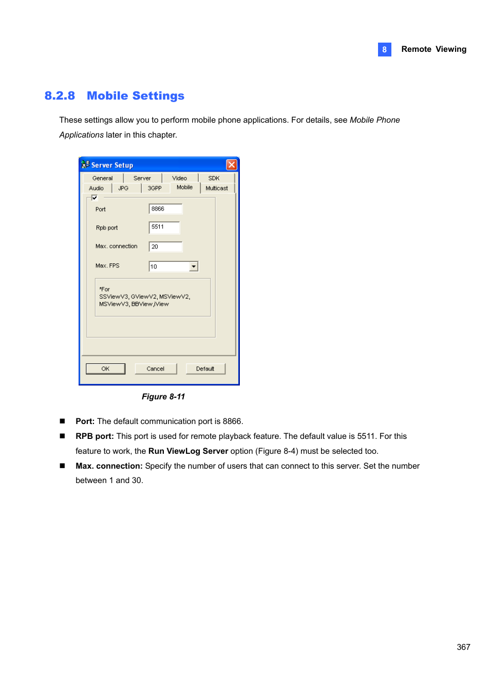 8 mobile settings | CCTV Camera Pros Geovision 8.4 Multicam Digital Surveillance System User Manual | Page 383 / 648