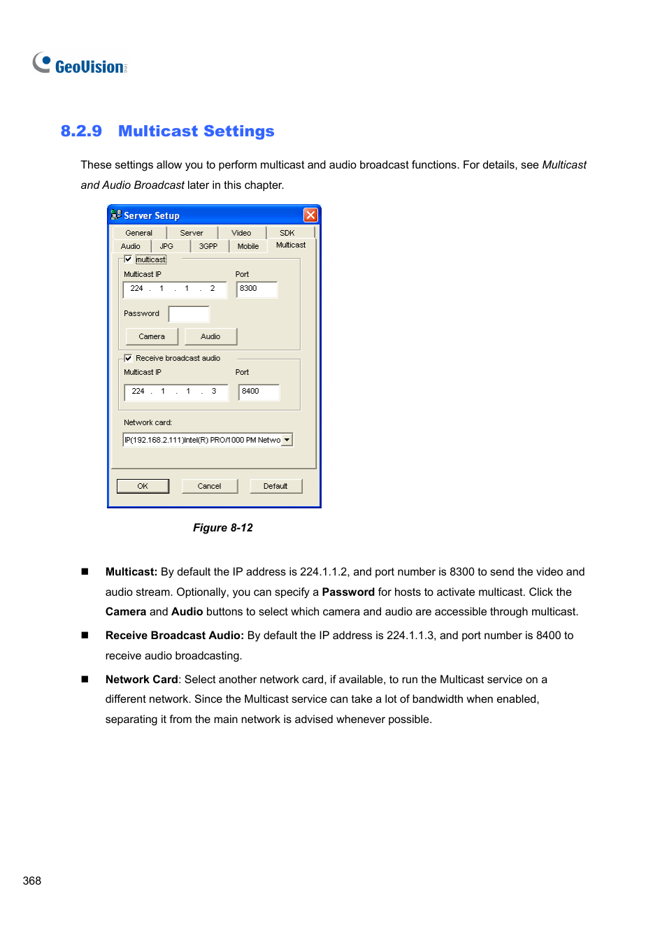 9 multicast settings | CCTV Camera Pros Geovision 8.4 Multicam Digital Surveillance System User Manual | Page 384 / 648