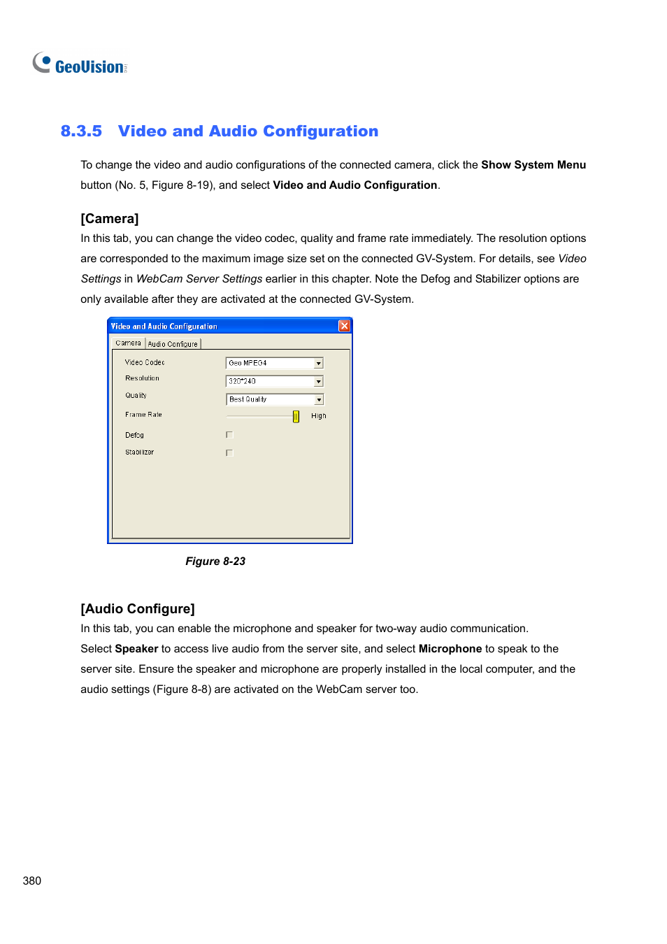 5 video and audio configuration, 5 video, Audio | Configuration | CCTV Camera Pros Geovision 8.4 Multicam Digital Surveillance System User Manual | Page 396 / 648