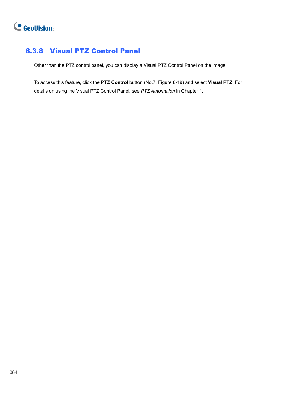 8 visual ptz control panel, 8 visual, Control panel | CCTV Camera Pros Geovision 8.4 Multicam Digital Surveillance System User Manual | Page 400 / 648