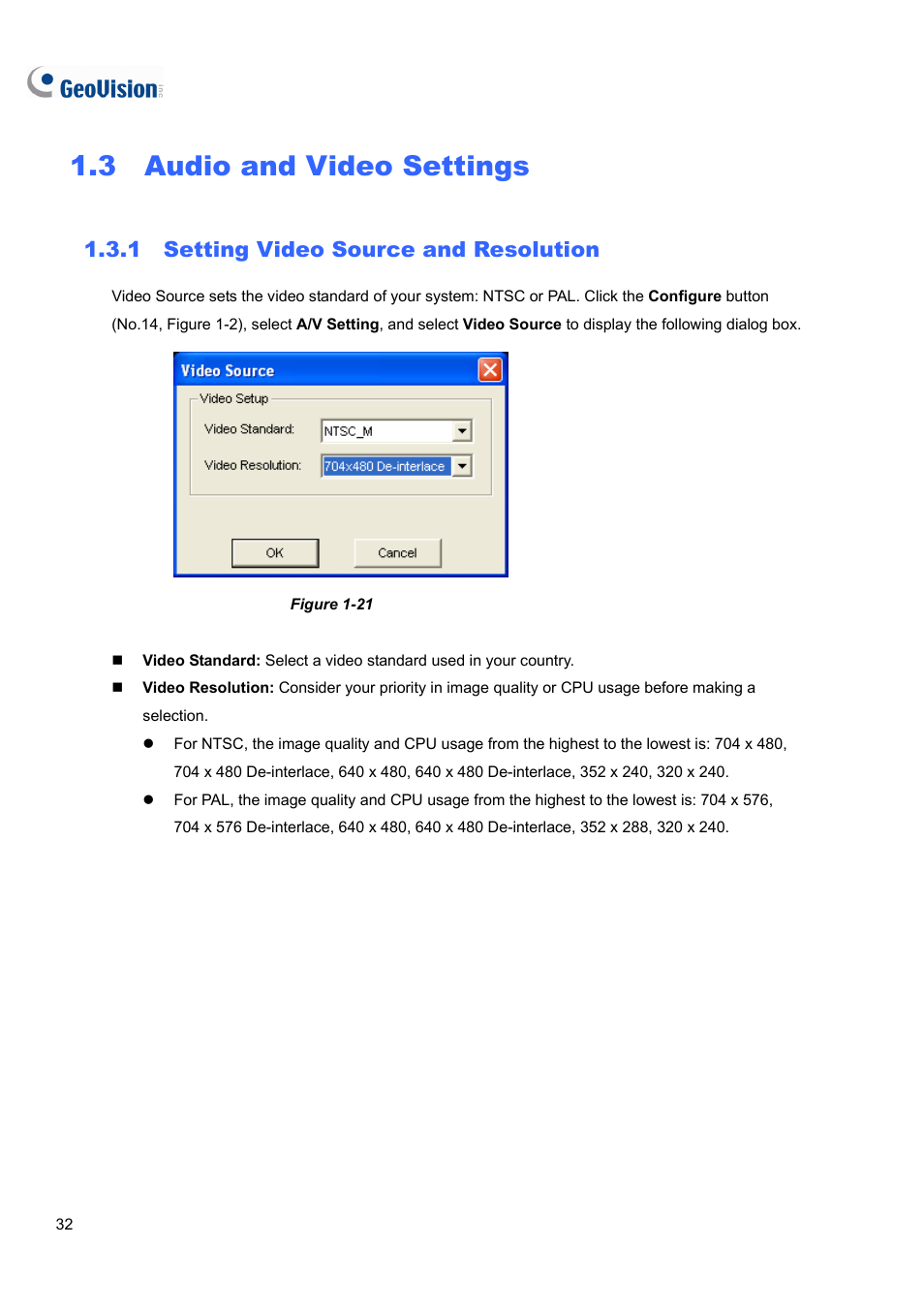 3 audio and video settings, 1 setting video source and resolution | CCTV Camera Pros Geovision 8.4 Multicam Digital Surveillance System User Manual | Page 48 / 648