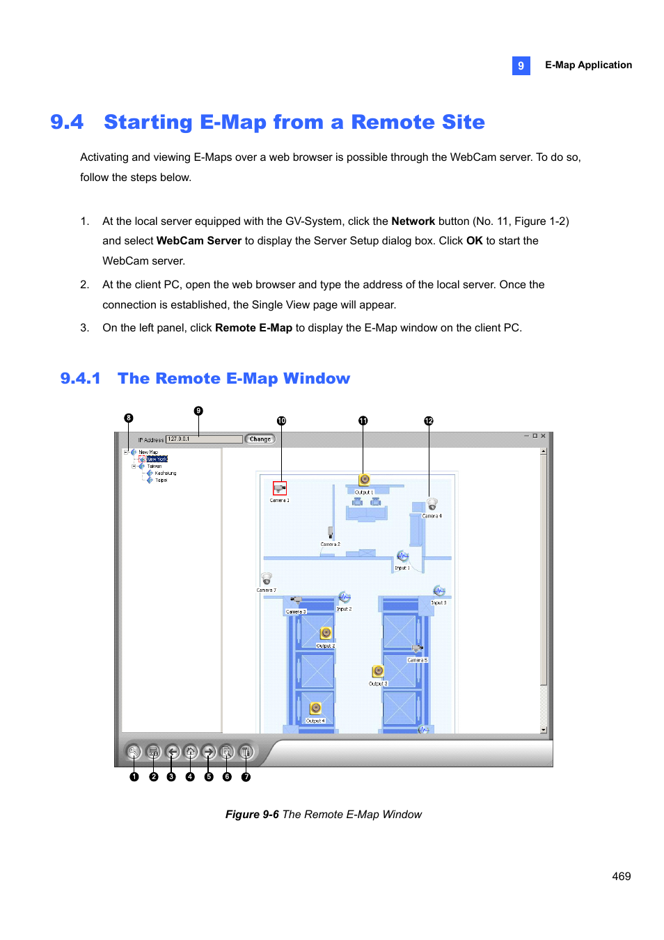 4 starting e-map from a remote site, 1 the remote e-map window, 1 the | Remote e-map window | CCTV Camera Pros Geovision 8.4 Multicam Digital Surveillance System User Manual | Page 485 / 648