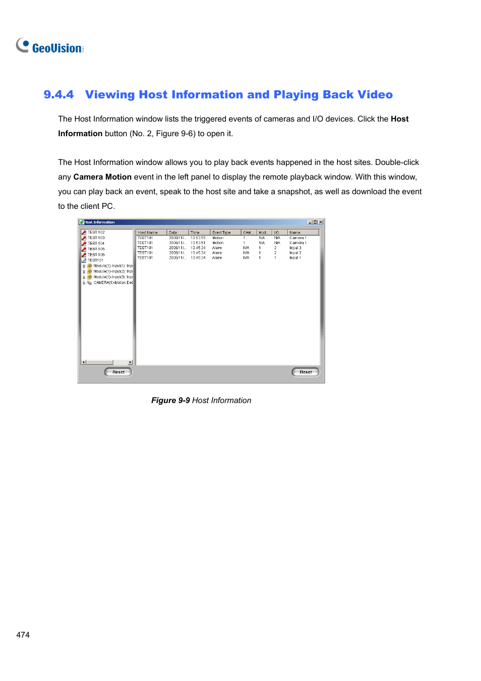 4 viewing host information and playing back video, 4 viewing, Host | Information and playing back video | CCTV Camera Pros Geovision 8.4 Multicam Digital Surveillance System User Manual | Page 490 / 648