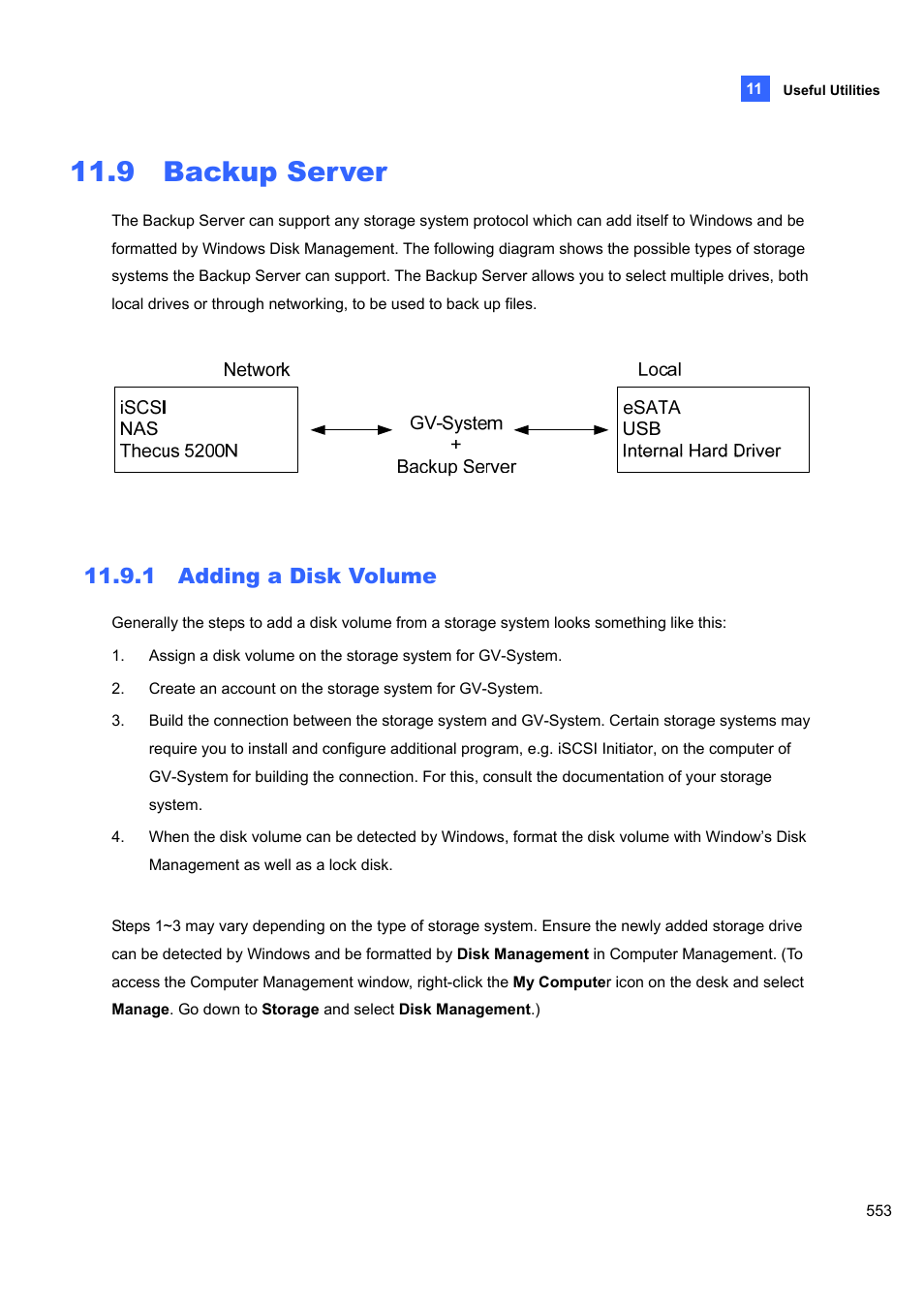 9 backup server, 1 adding a disk volume | CCTV Camera Pros Geovision 8.4 Multicam Digital Surveillance System User Manual | Page 569 / 648
